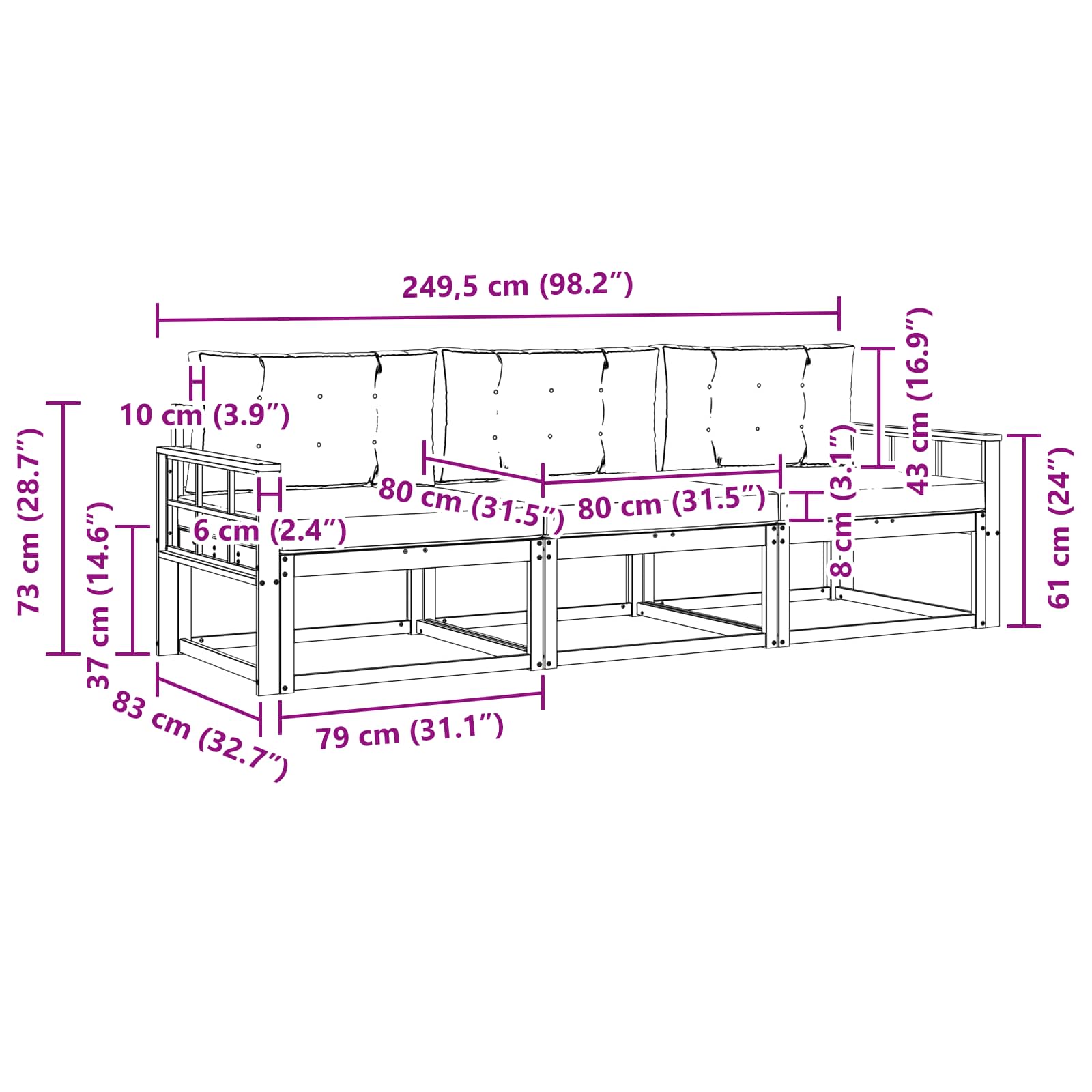 Set vanjskih sofa 3 kom. Bijela i svjetlosiva Poliester