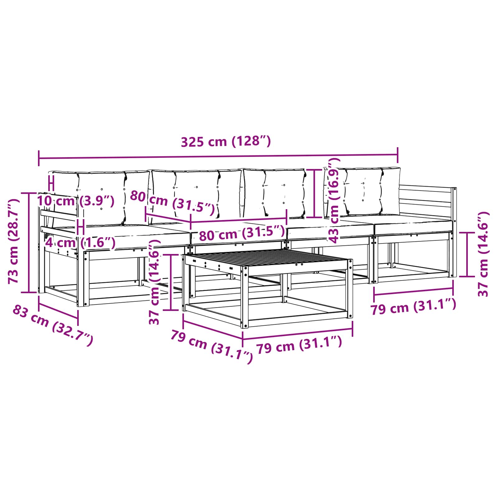Set vanjskih sofa s jastukom 4 pcs Bijela i krem