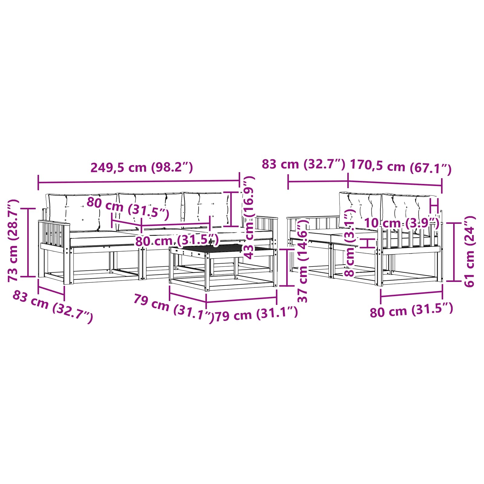 Set vanjskih sofa 6 kom. Bijela i antracit