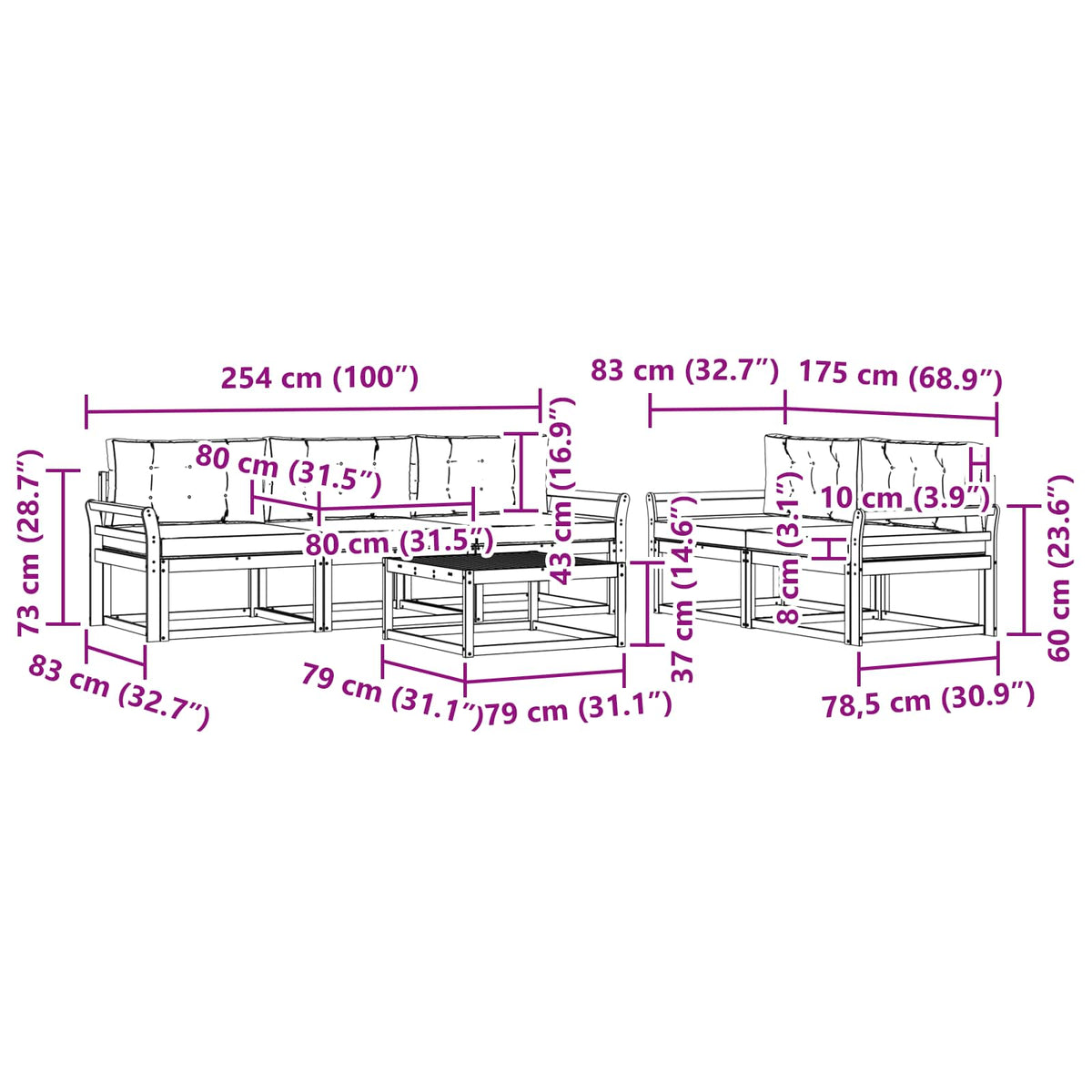 Set vanjskih sofa 6 kom. Bijela i krem