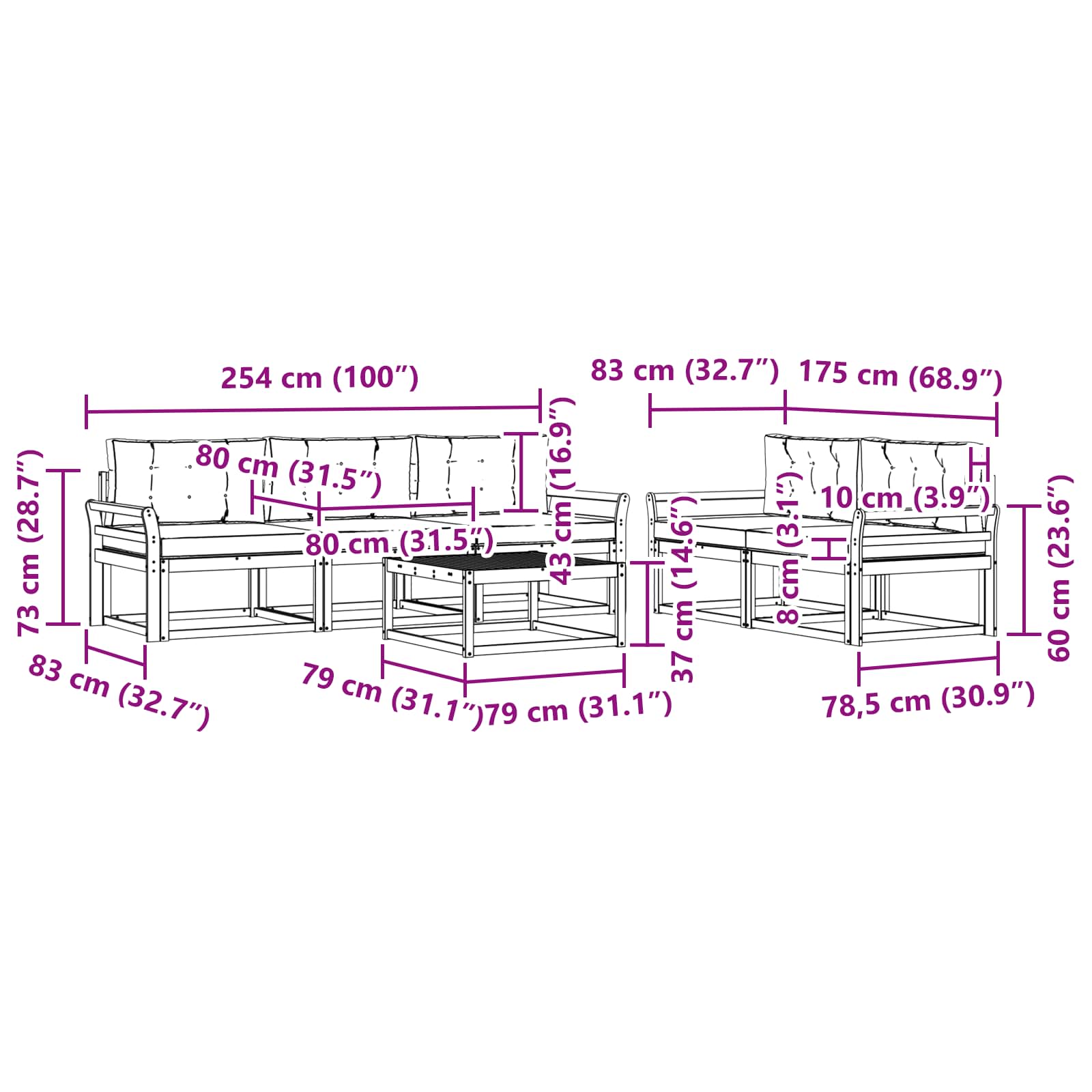 Set vanjskih sofa s jastukom 6 pcs Bijela i bež