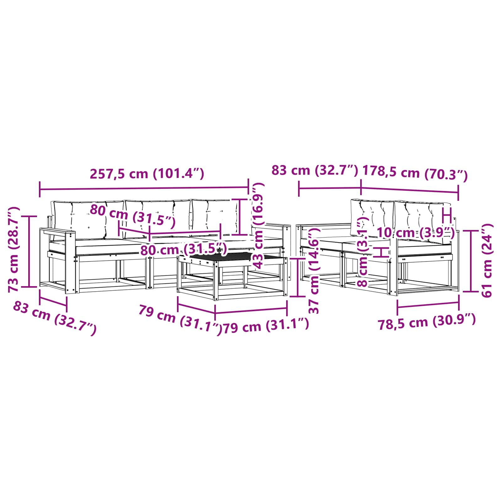 Set vanjskih sofa 6 kom. Bijela i bež