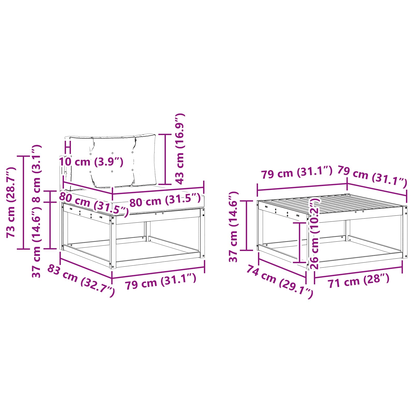 Set vanjskih sofa 6 kom. Bijela i bež
