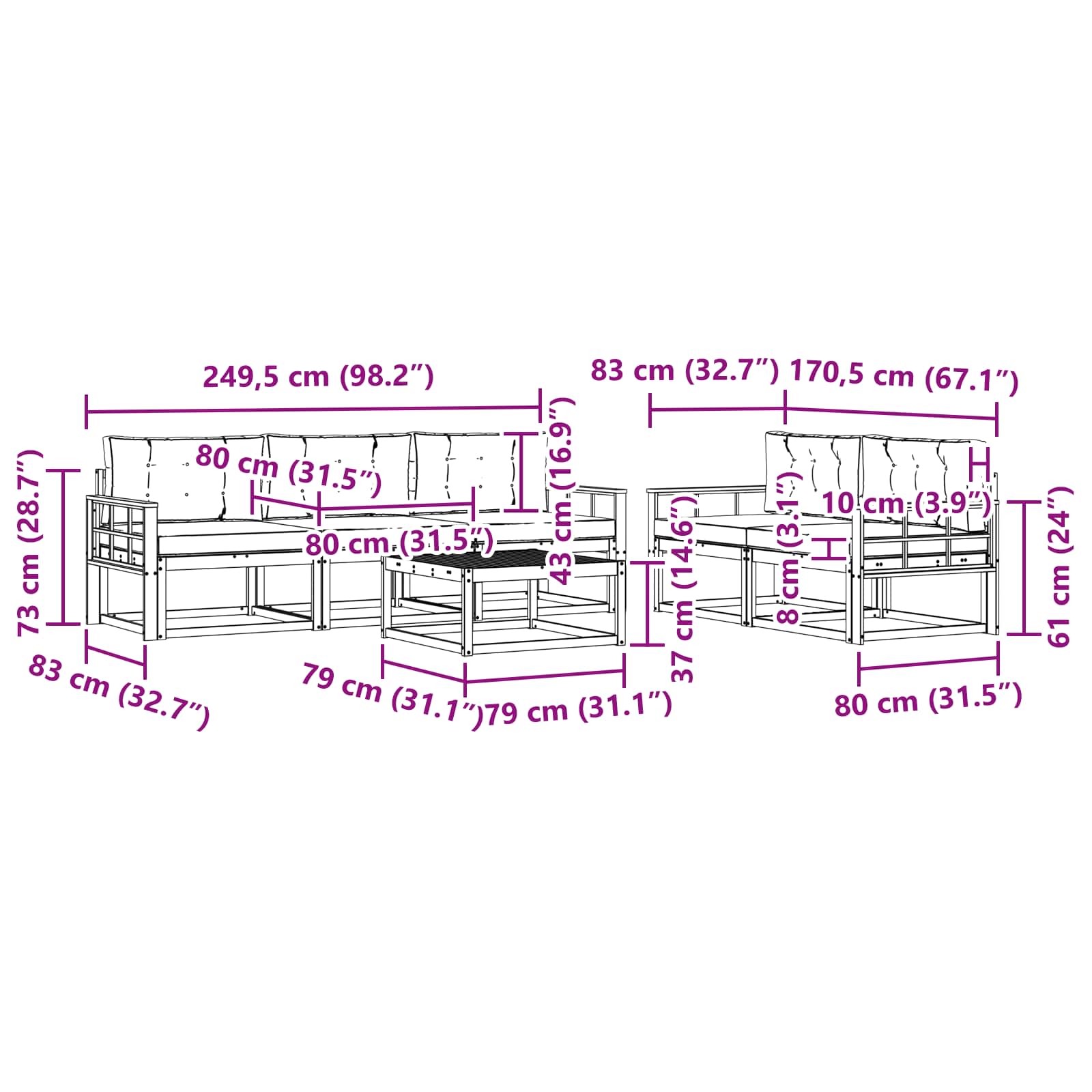 Set vanjskih sofa s jastukom 6 pcs Bijela i antracit