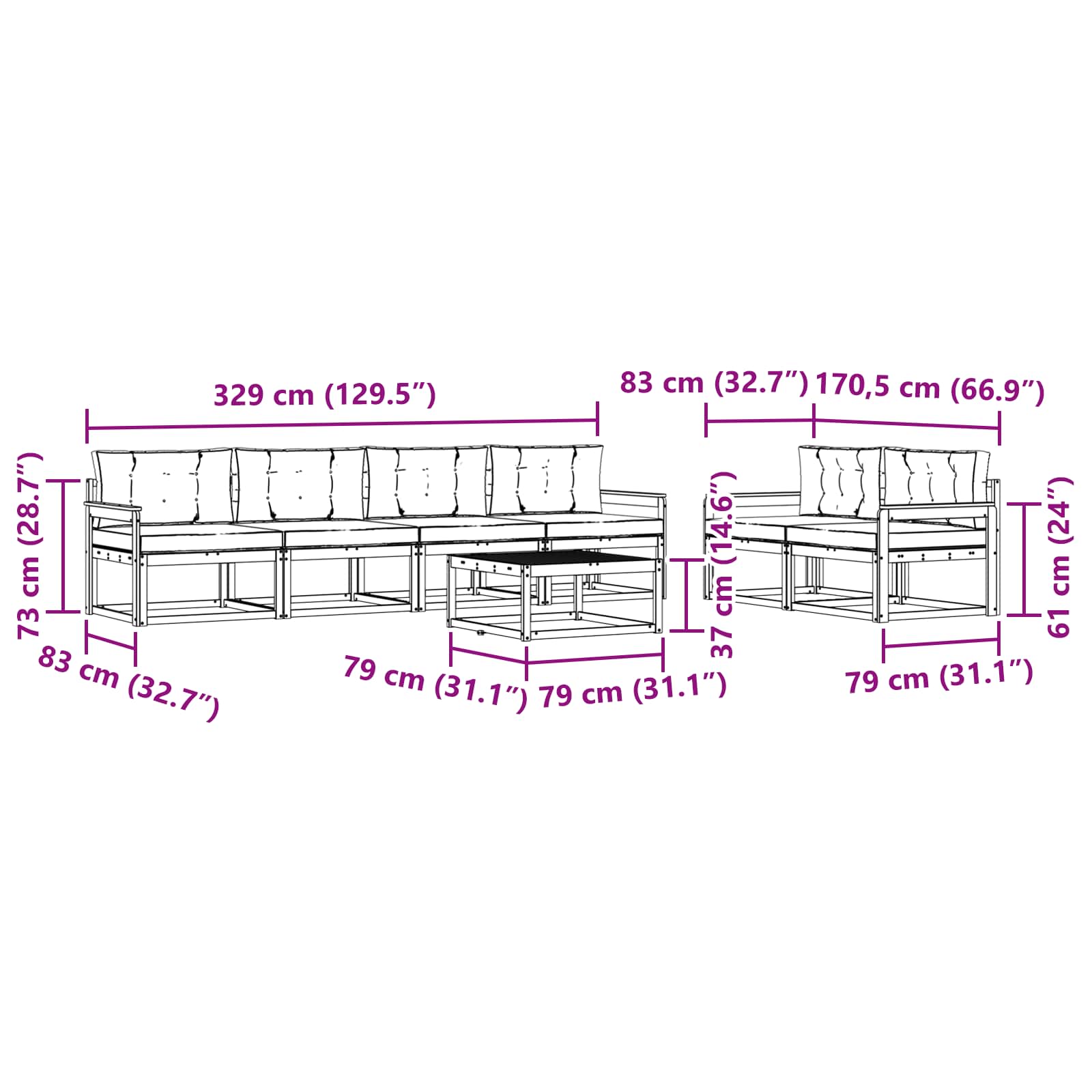 Set vanjskih sofa s jastukom 6 pcs Bijela i antracit