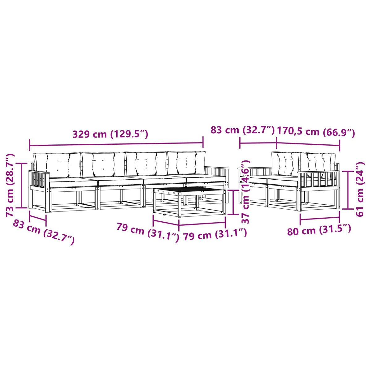 Set vanjskih sofa 6 kom. Bijela i bež
