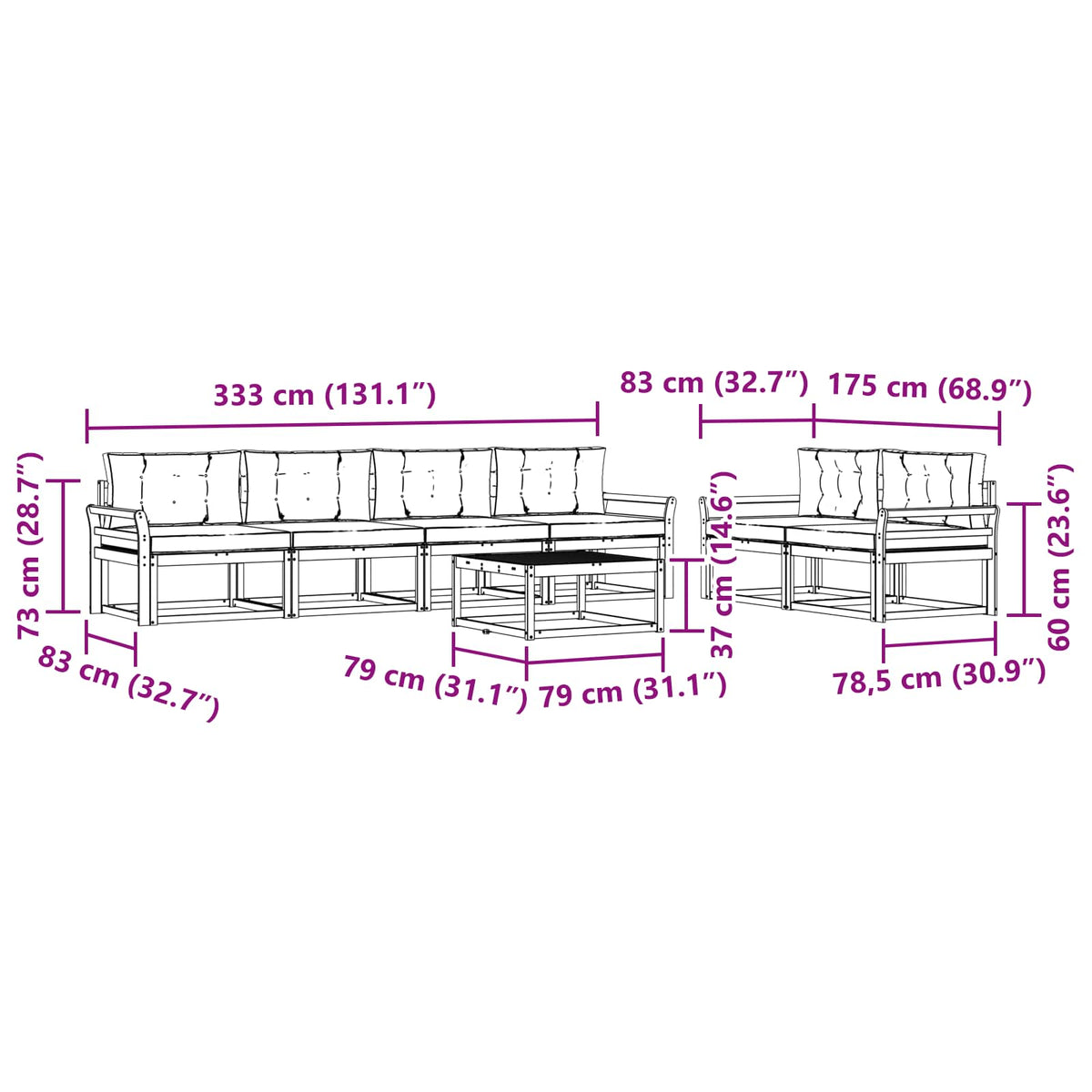 Set vanjskih sofa 6 kom. Bijela i krem