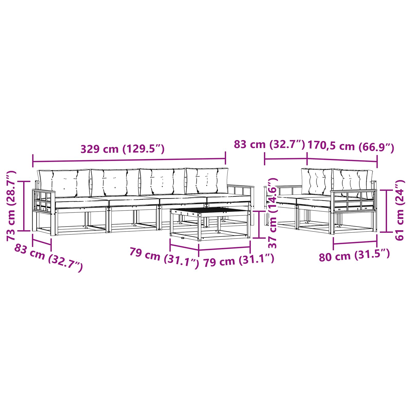 Set vanjskih sofa 6 kom. Bijela i svjetlosiva