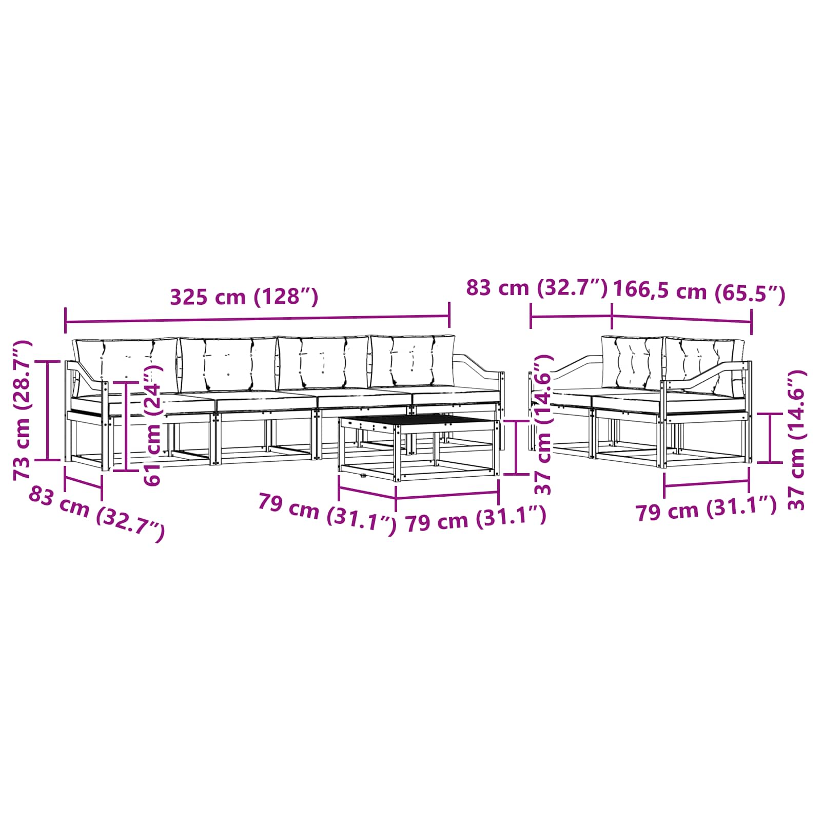 Set vanjskih sofa 6 kom. Bijela i antracit