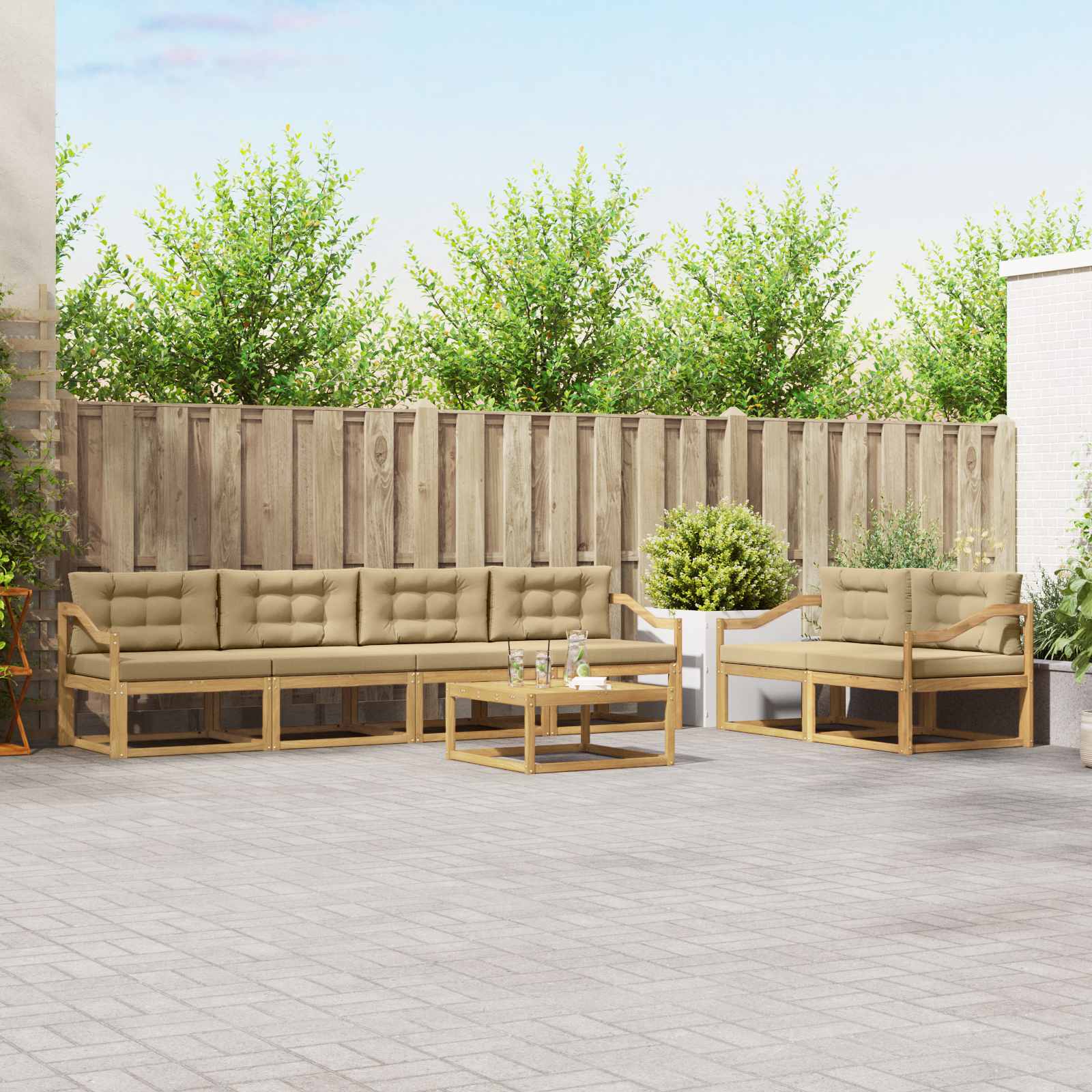 Set vanjskih sofa s jastukom 6 pcs Bijela i bež