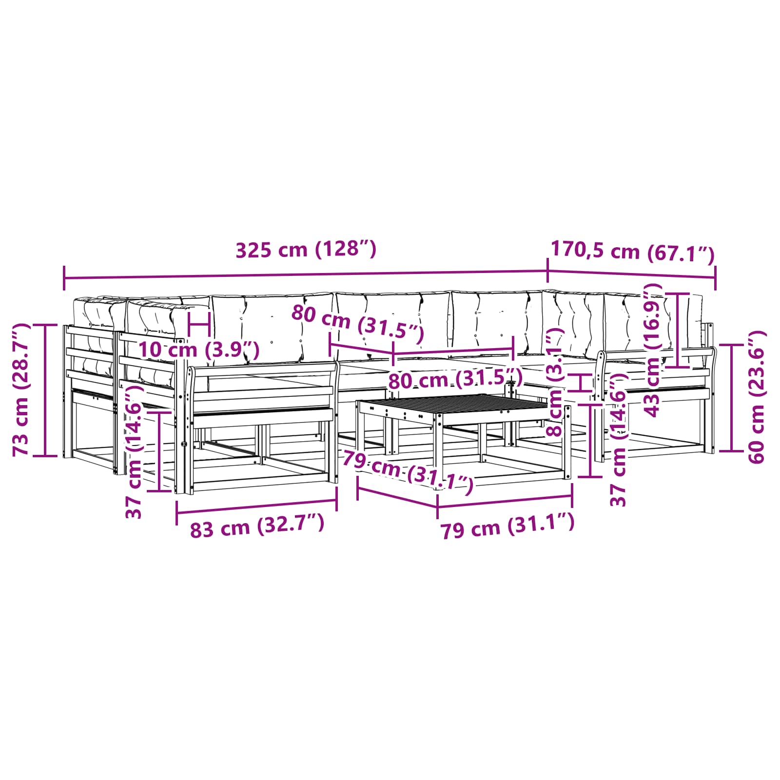 Set vanjskih sofa s jastukom 5 pcs Bijela i bež