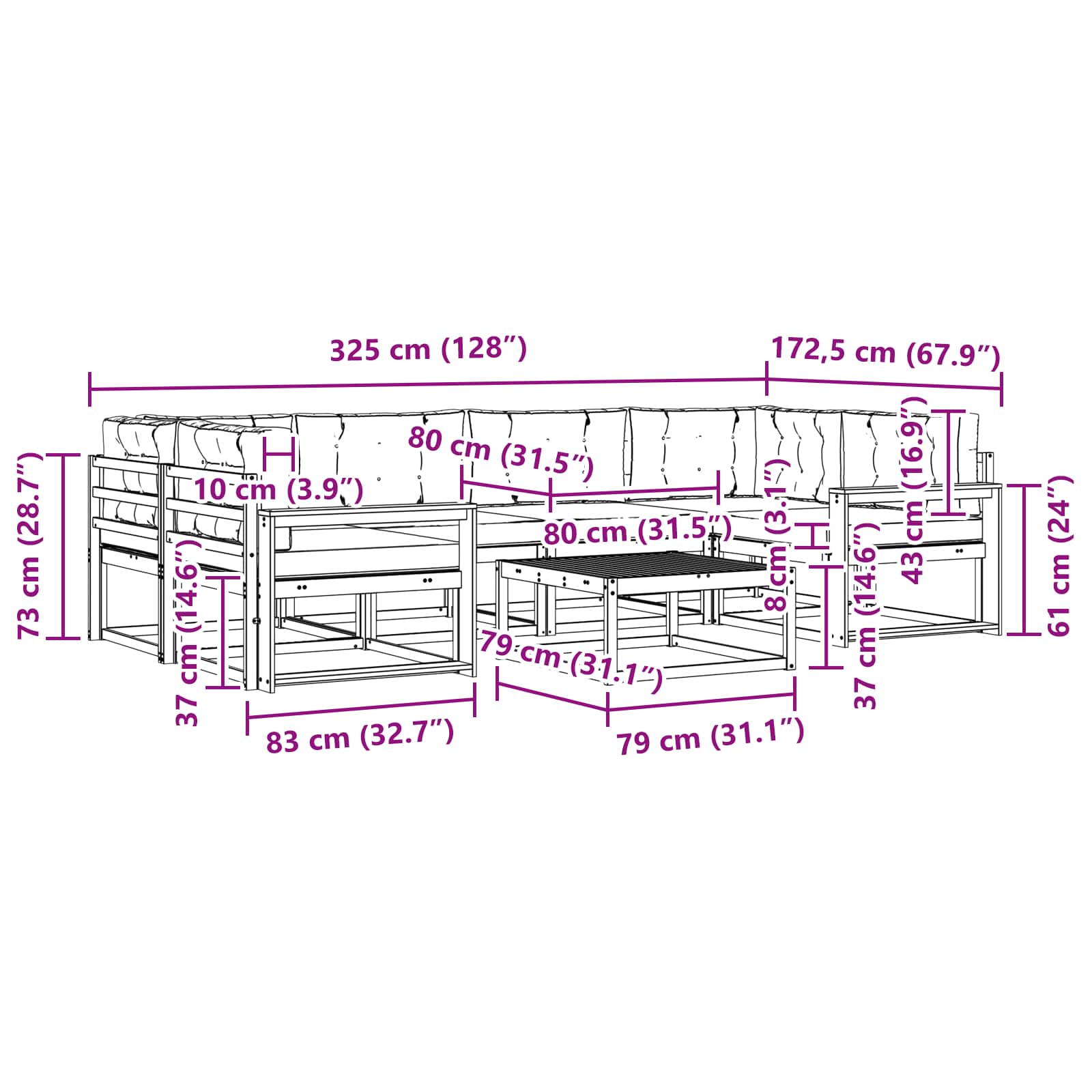 Set vanjskih sofa s jastukom 5 pcs Bijela i bež