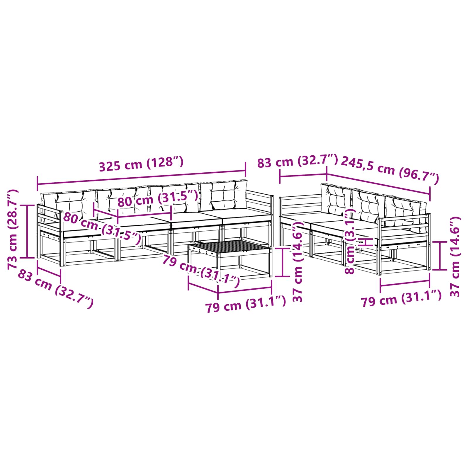 Set vanjskih sofa s jastukom 7 pcs Bijela i svjetlosiva