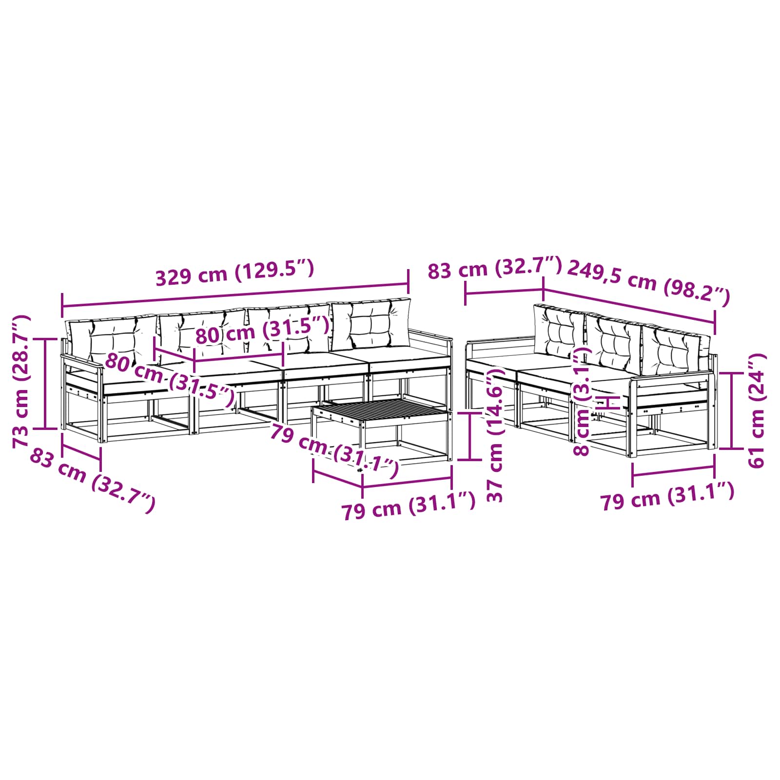 Set vanjskih sofa s jastukom 7 pcs Bijela i bež