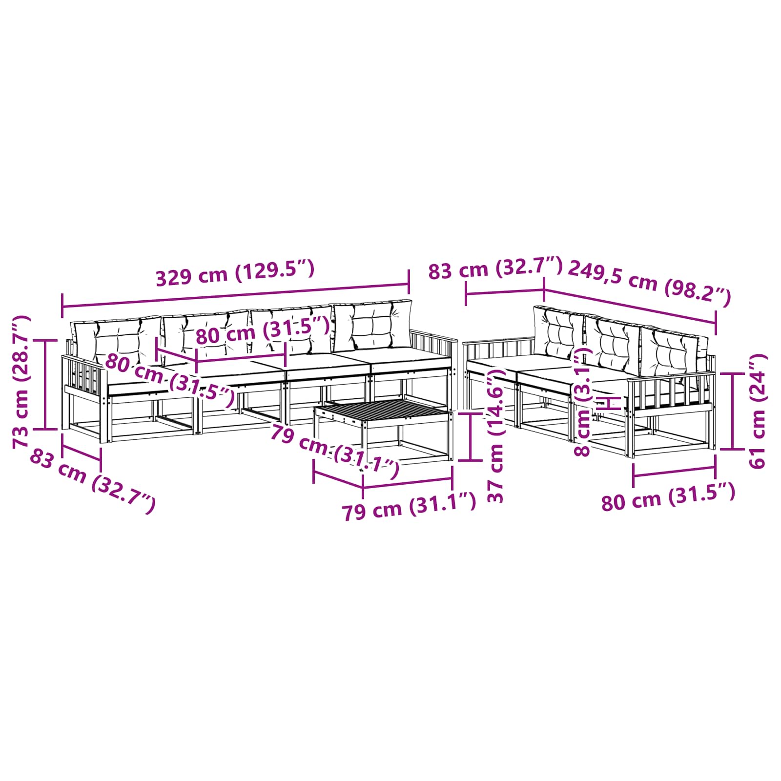 Set vanjskih sofa s jastukom 7 pcs Bijela i antracit