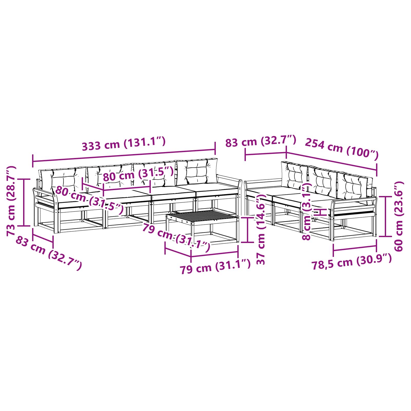 Set vanjskih sofa s jastukom 7 pcs Bijela i krem