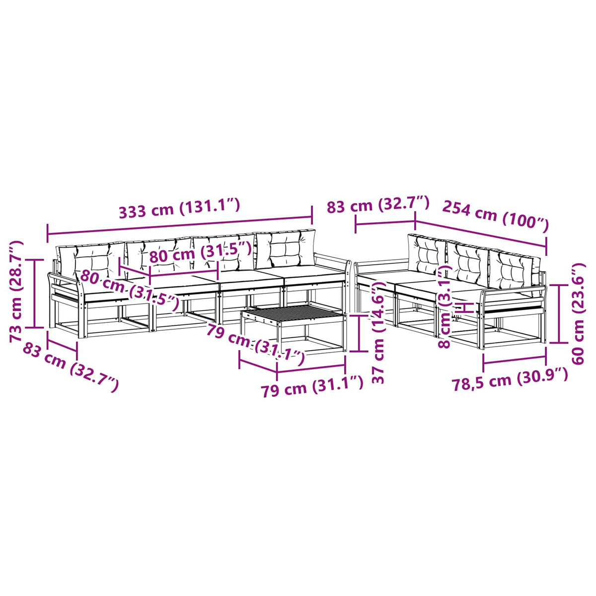 Set vanjskih sofa 7 kom. Bijela i bež