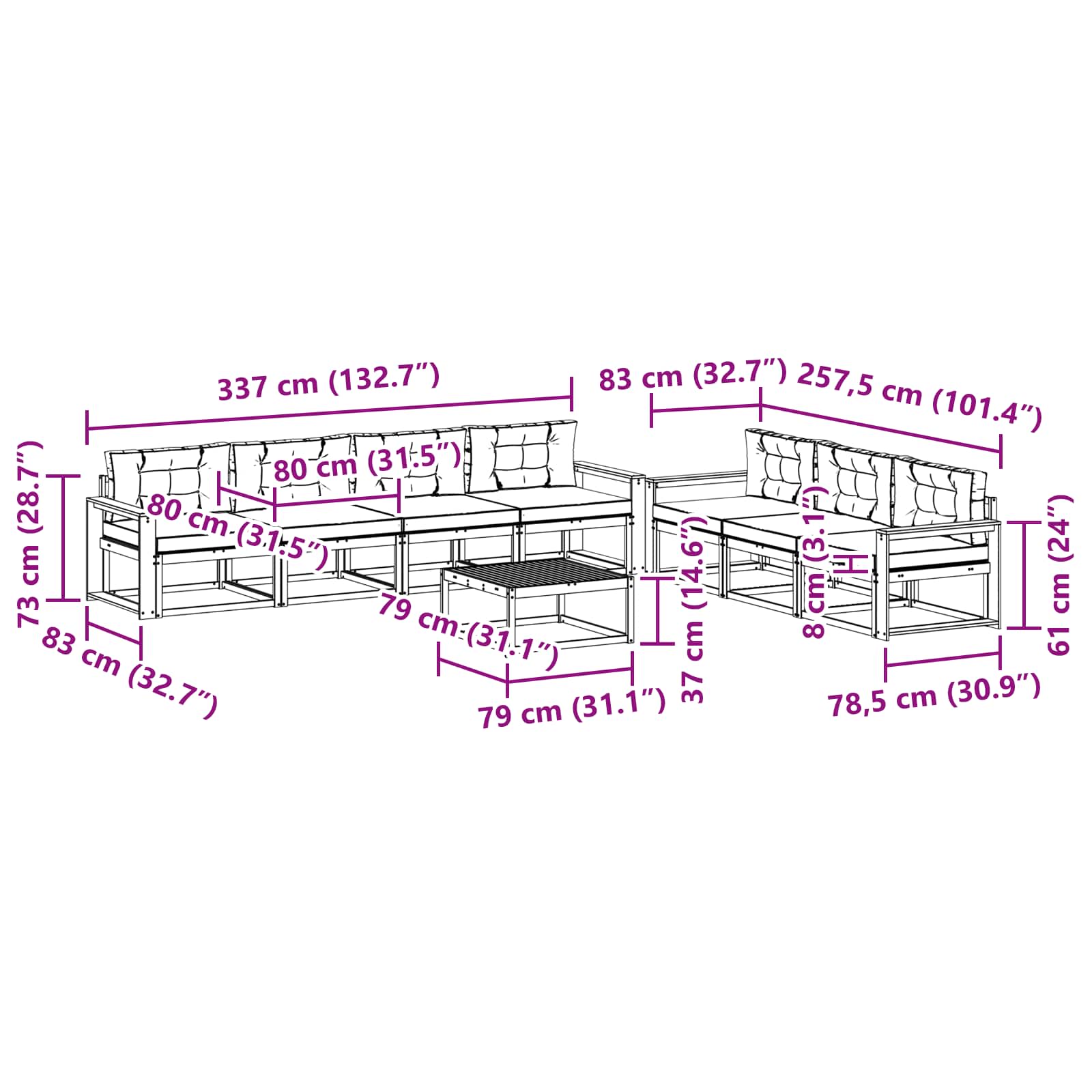 Set vanjskih sofa s jastukom 7 pcs Bijela i bež
