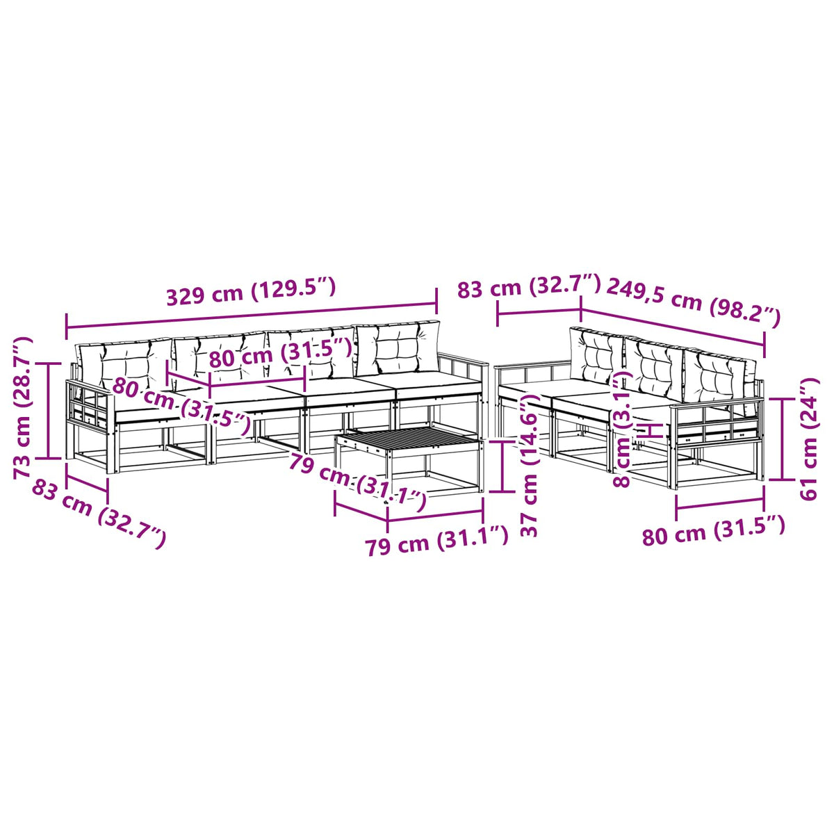 Set vanjskih sofa 7 kom. Bijela i antracit
