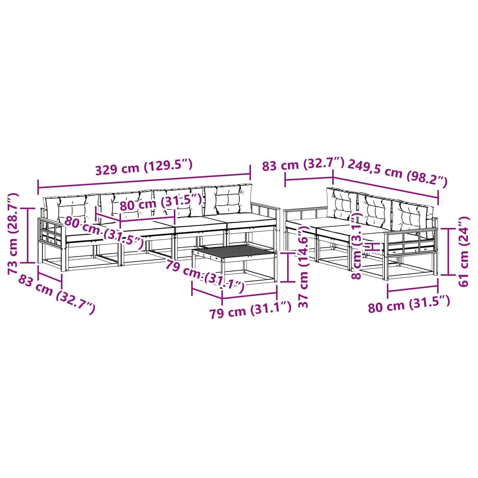Set vanjskih sofa s jastukom 7 pcs Bijela i bež