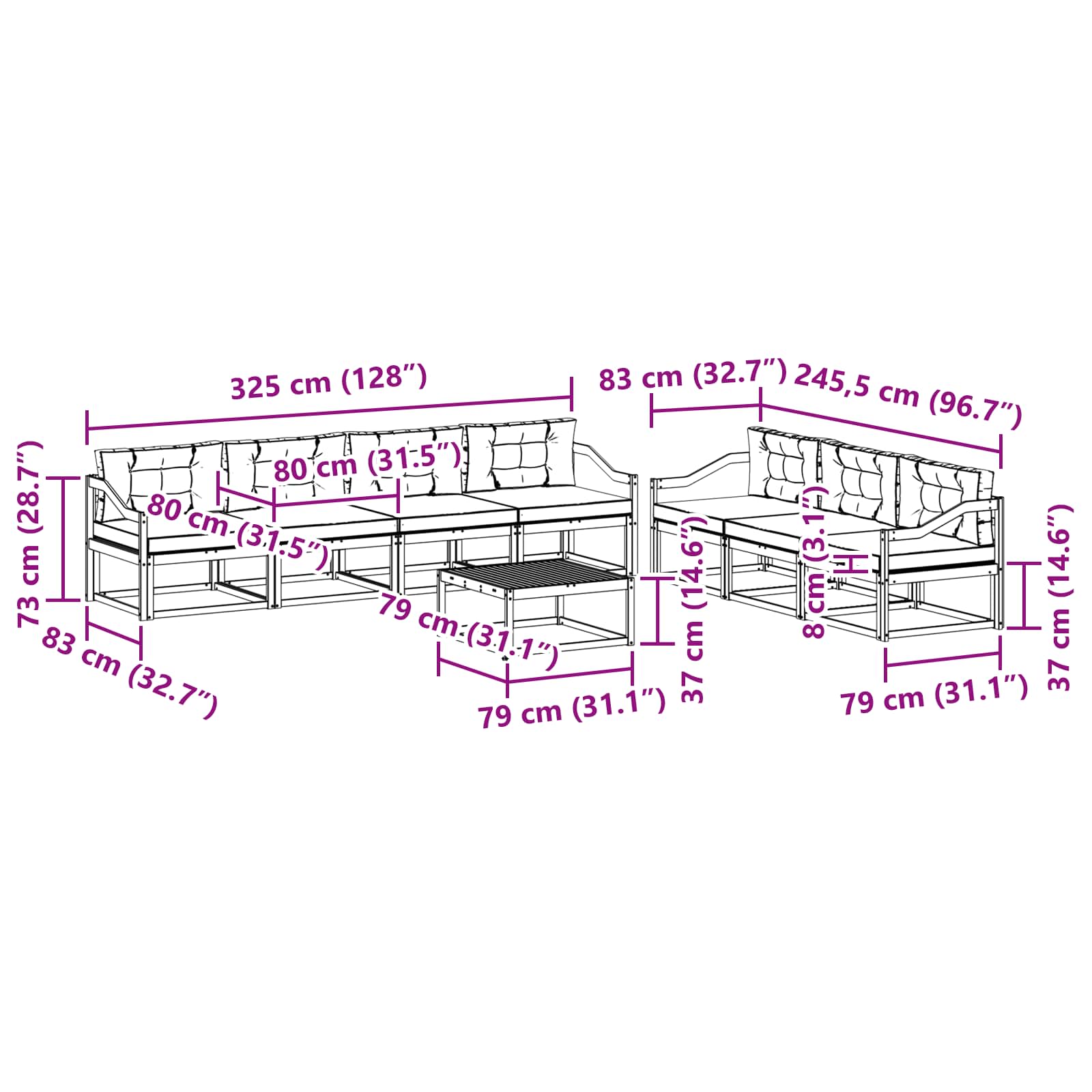 Set vanjskih sofa 7 kom. Bijela i svjetlosiva