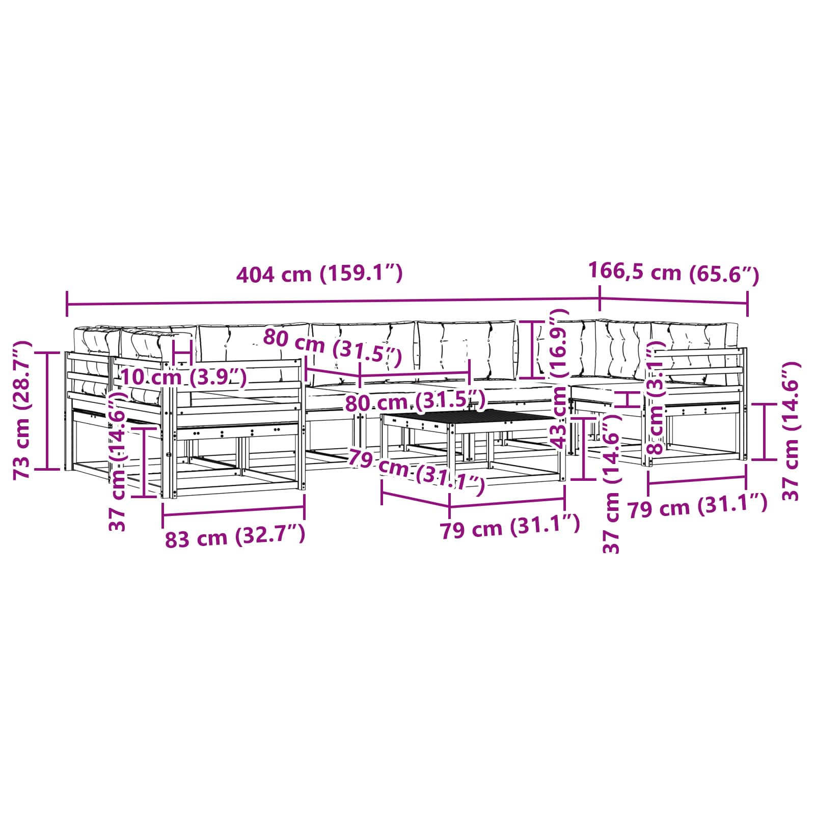 Set vanjskih sofa s jastukom 6 pcs Bijela i bež