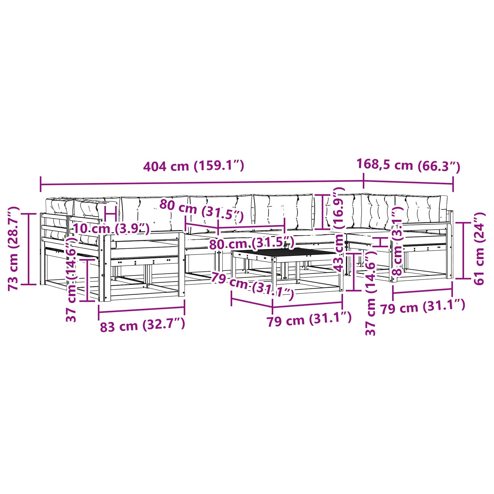 Set vanjskih sofa s jastukom 6 pcs Bijela i krem