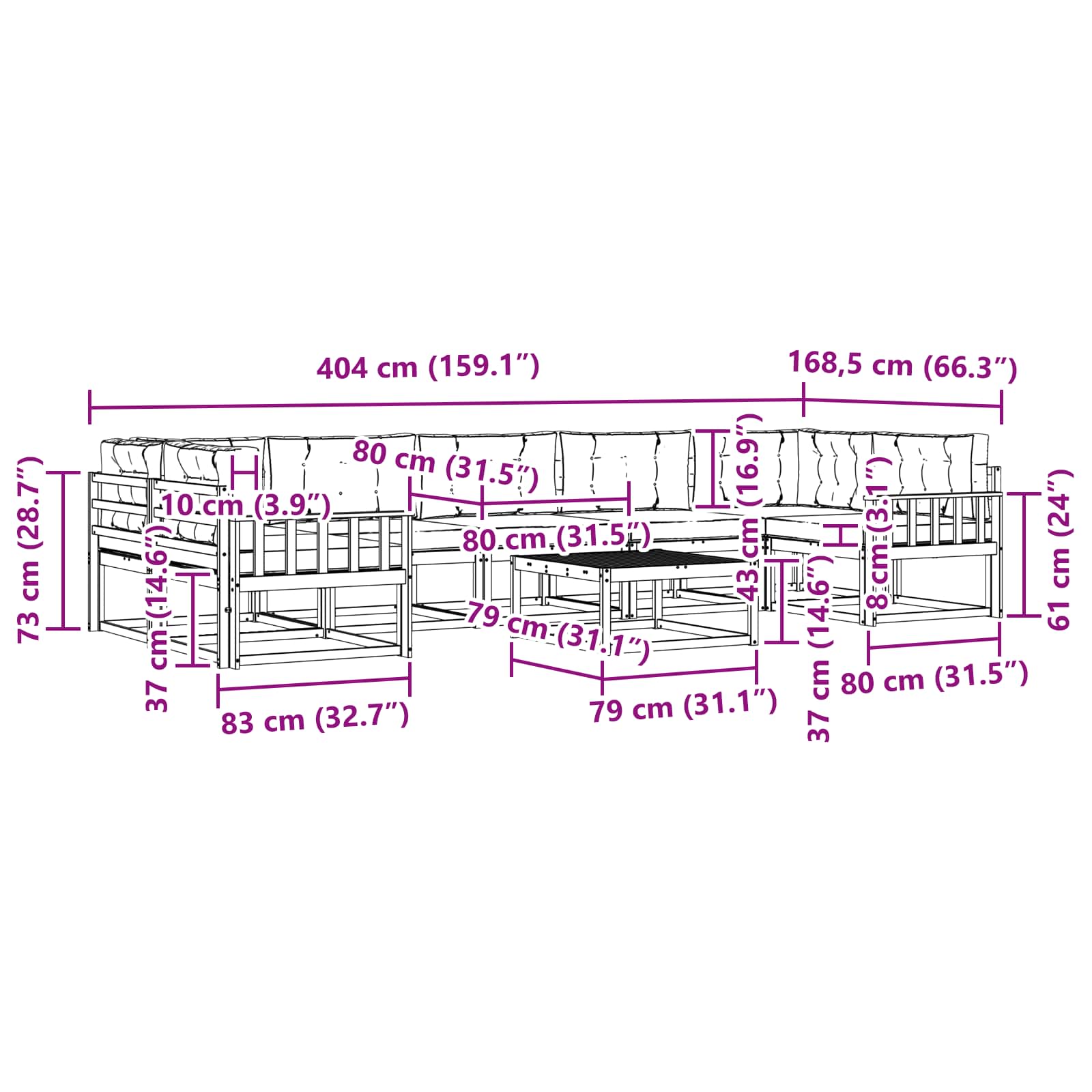 Set vanjskih sofa s jastukom 6 pcs Bijela i bež
