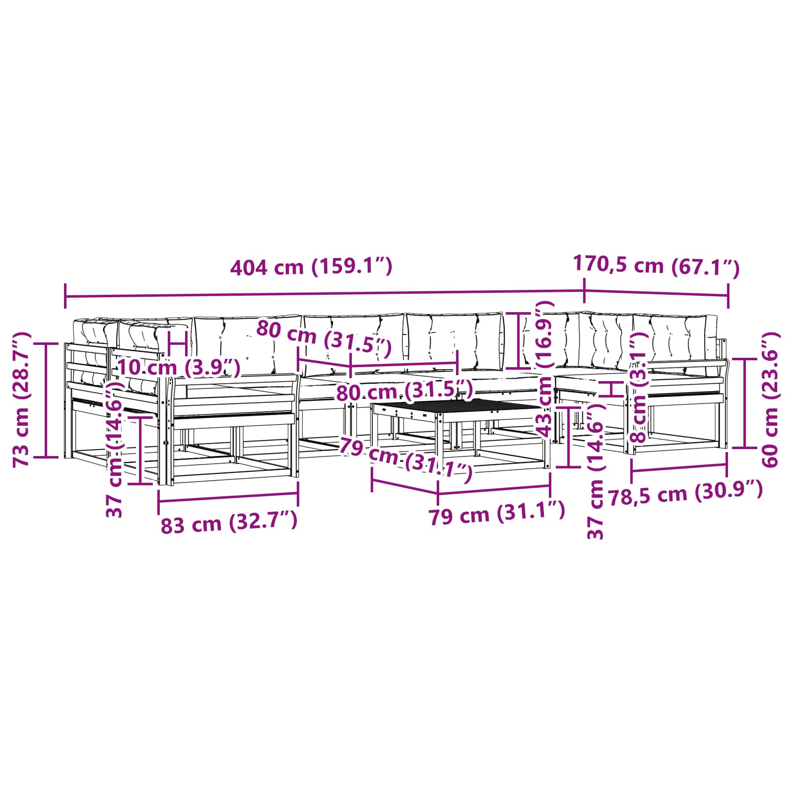 Set vanjskih sofa s jastukom 6 pcs Bijela i bež