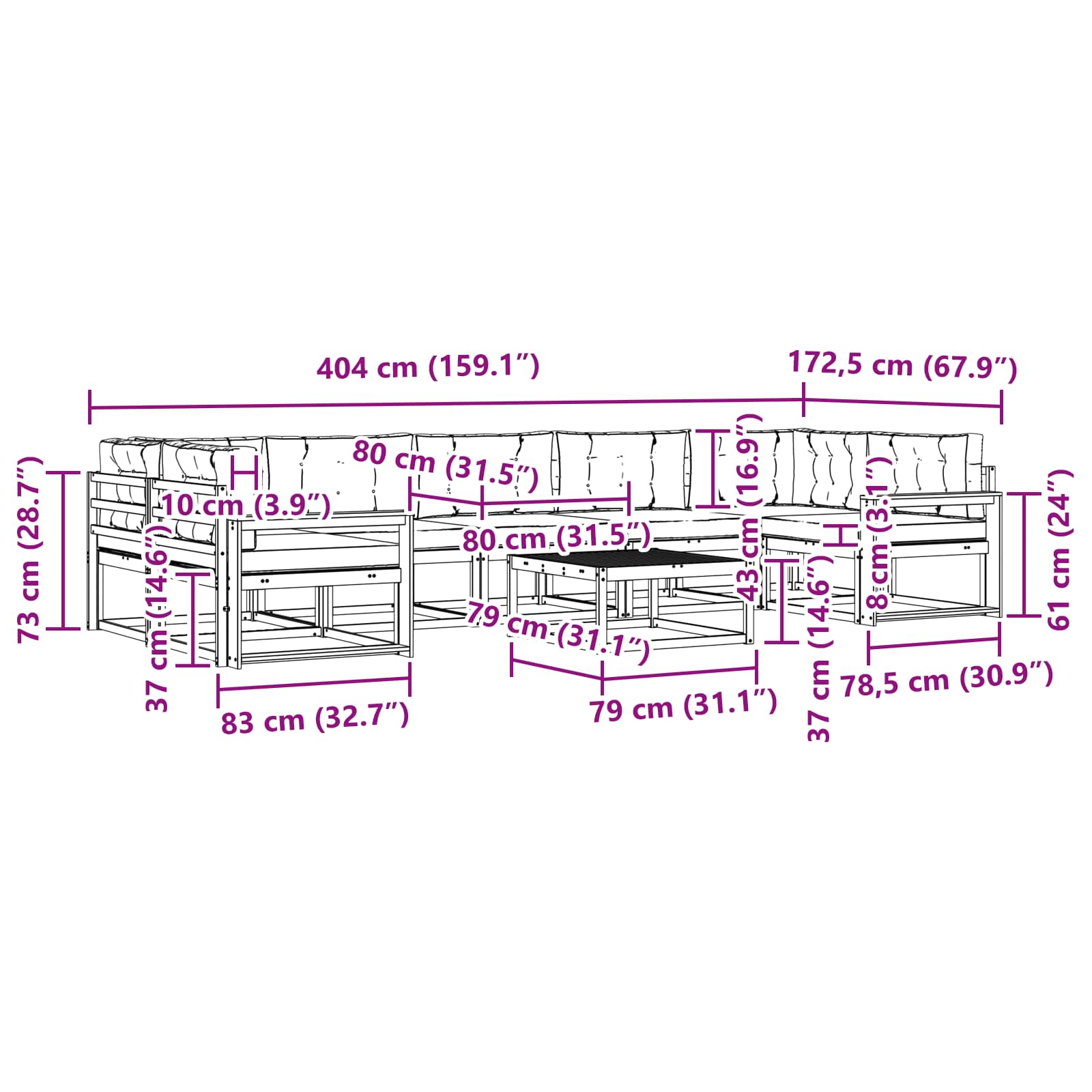 Set vanjskih sofa s jastukom 6 pcs Bijela i krem