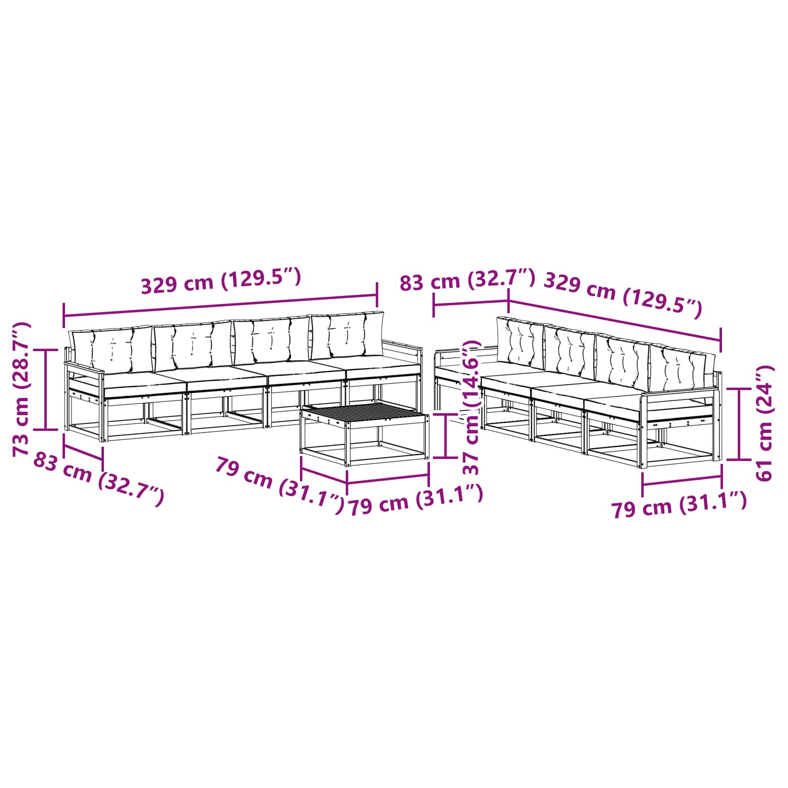 Set vanjskih sofa 9 pcs Bijela i bež 79 x 79 x 37 cm Poliester