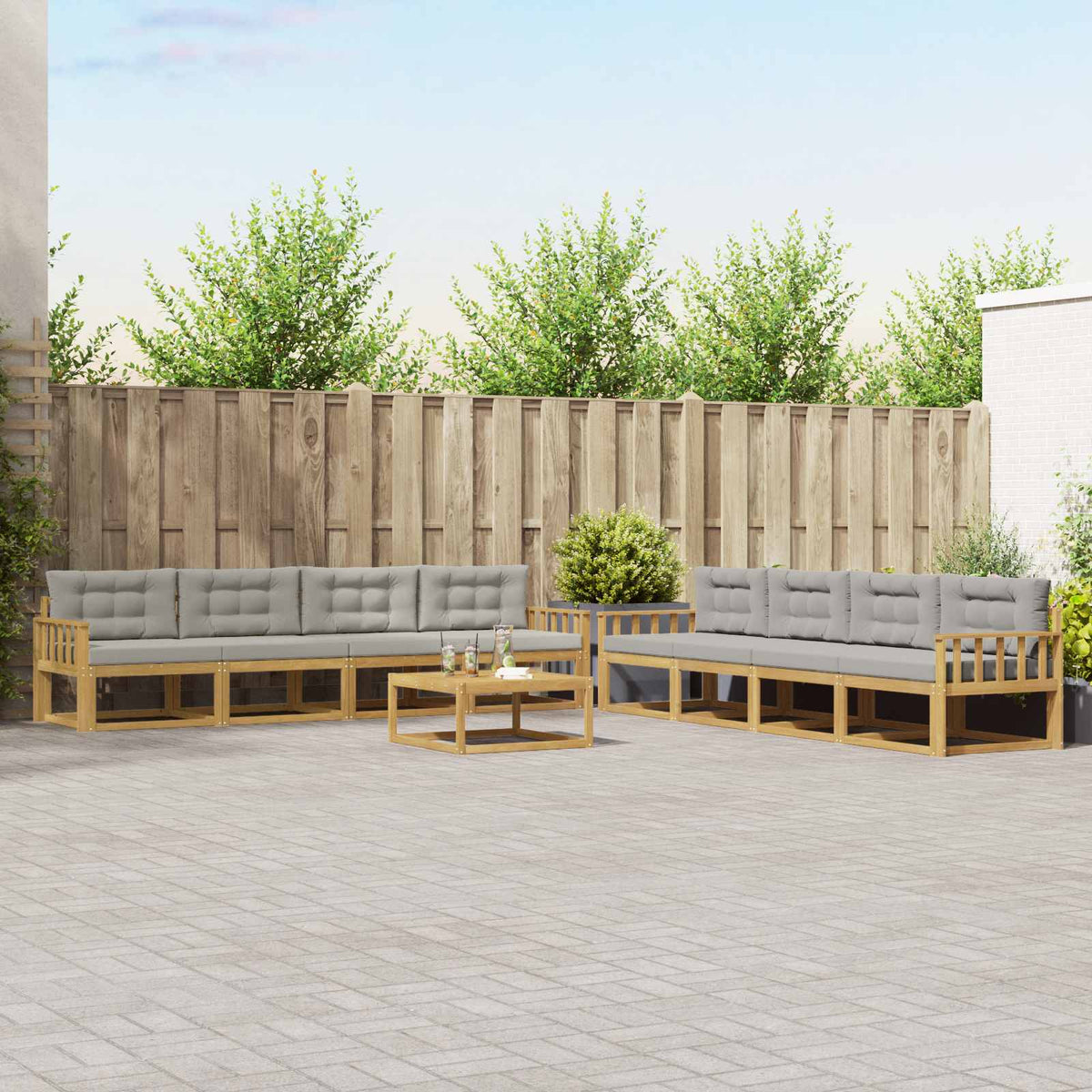 Set vanjskih sofa 9 kom. Bijela i svjetlosiva Poliester