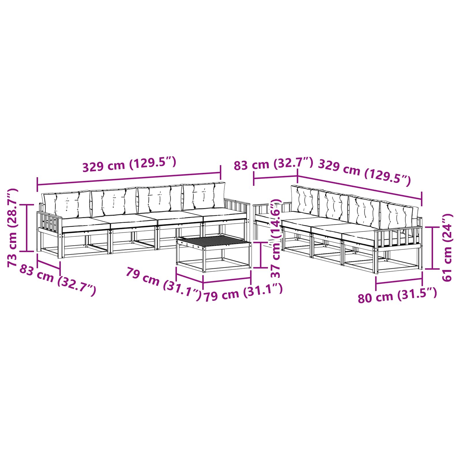 Set vanjskih sofa 9 pcs Bijela i antracit 79 x 79 x 37 cm