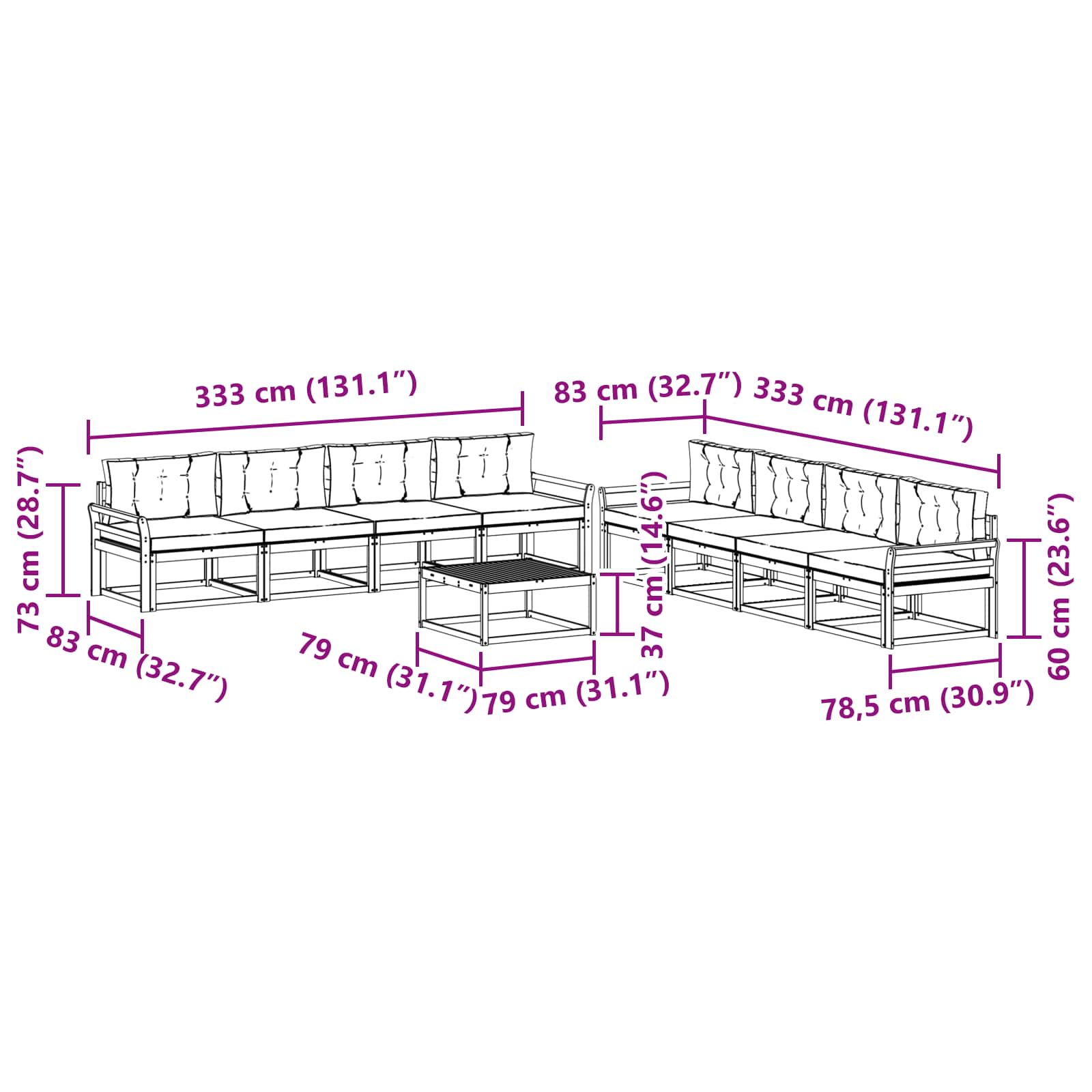 Set vanjskih sofa 9 pcs Bijela i svjetlosiva 79 x 79 x 37 cm