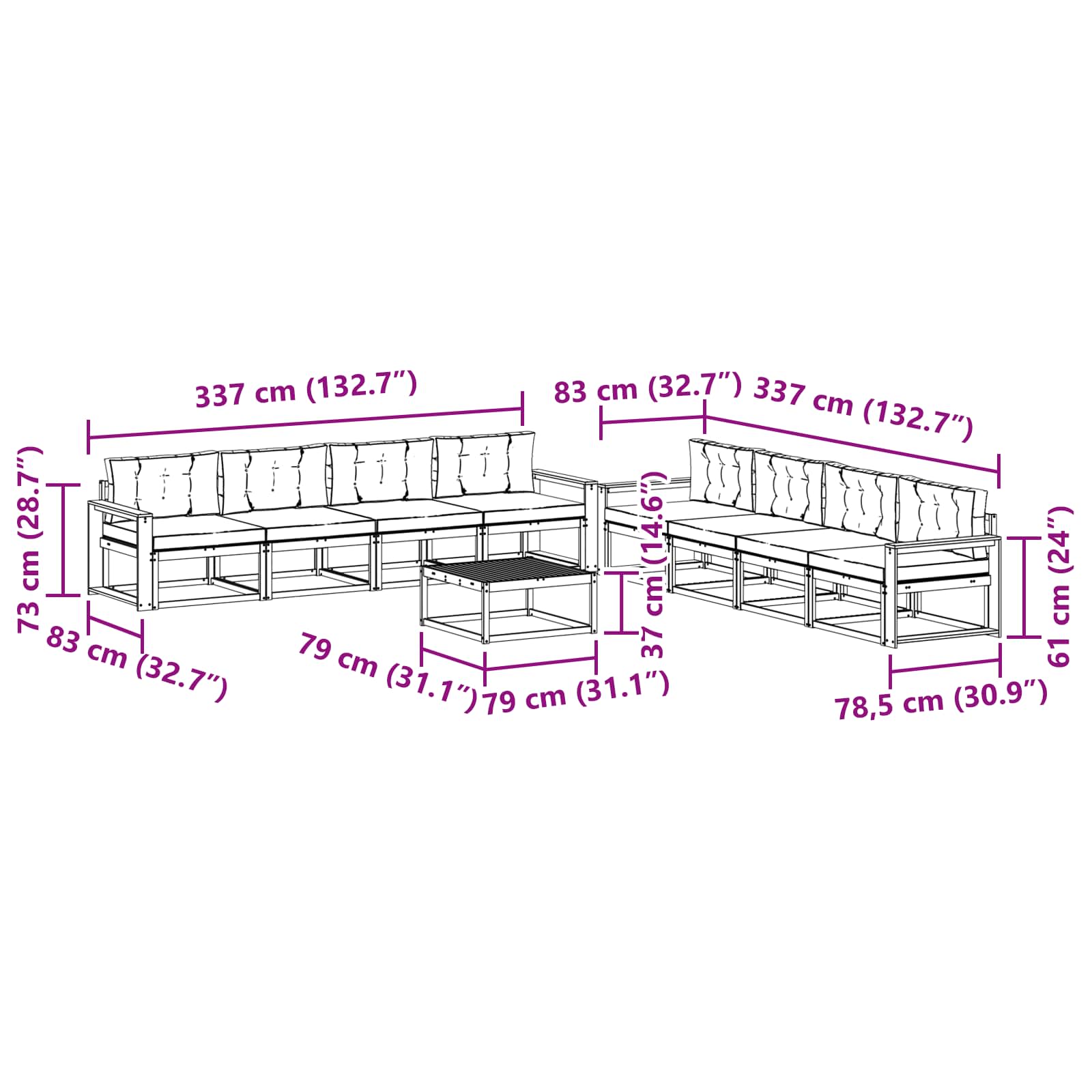 Set vanjskih sofa 9 pcs Bijela i antracit 79 x 79 x 37 cm