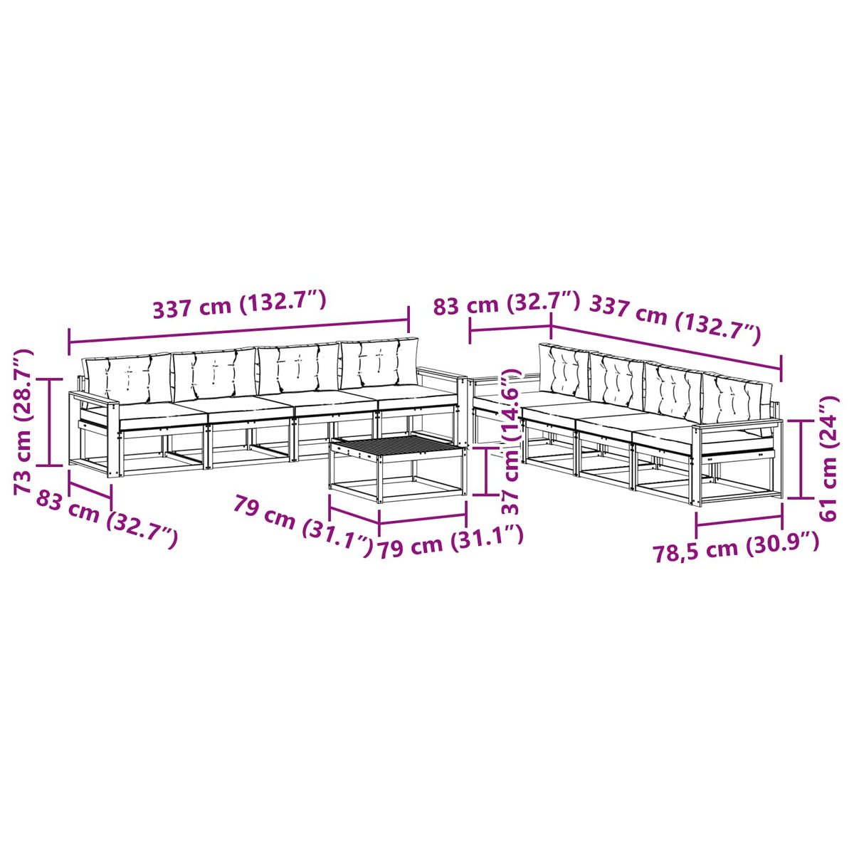 Set vanjskih sofa 9 kom. Bijela i antracit Poliester