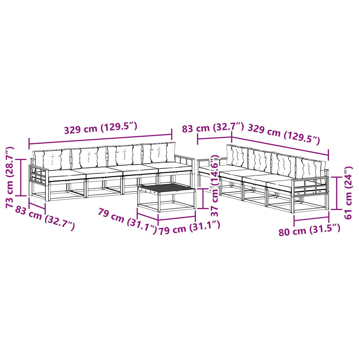 Set vanjskih sofa 9 kom. Bijela i krem Poliester