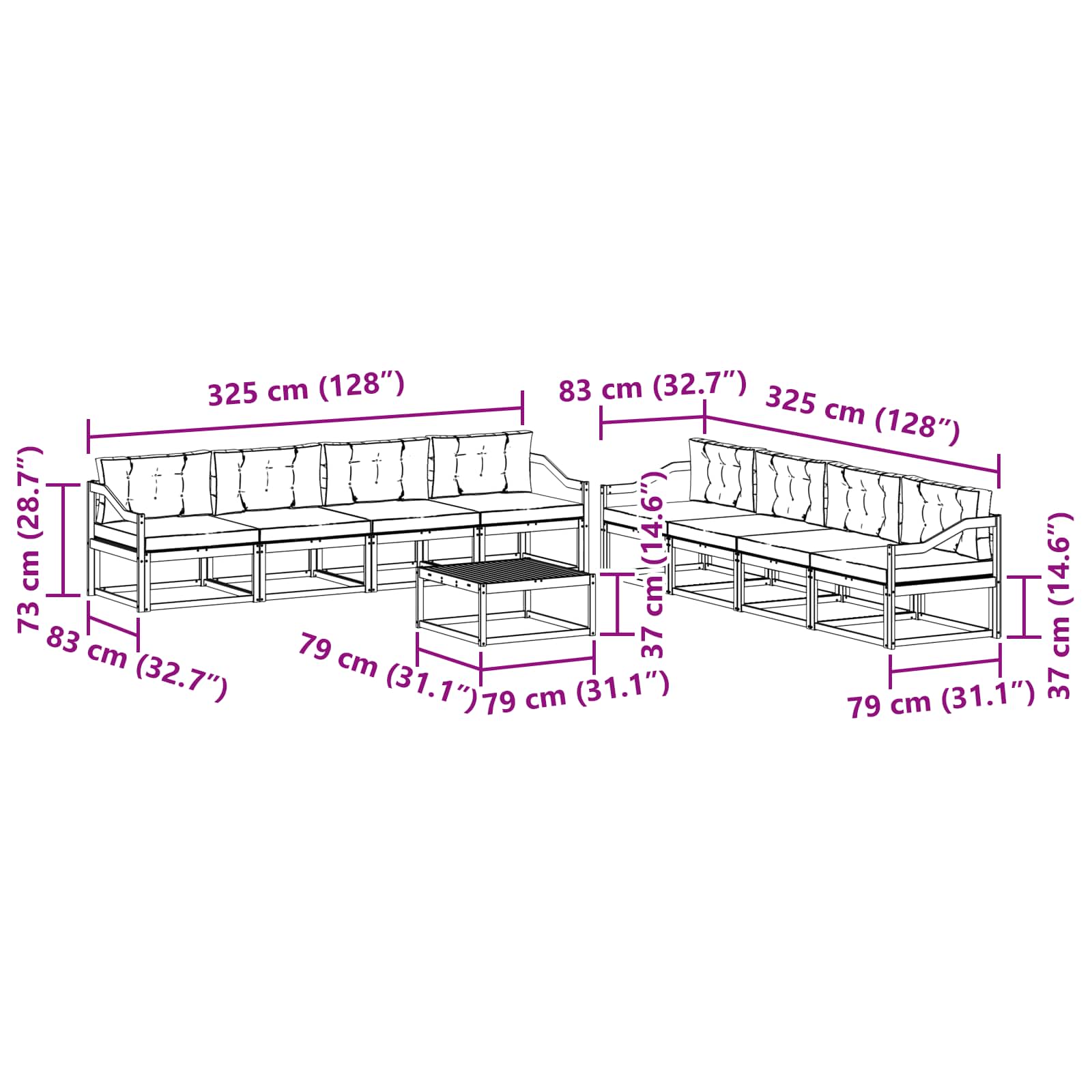 Set vanjskih sofa 9 pcs Bijela i bež 79 x 79 x 37 cm Poliester