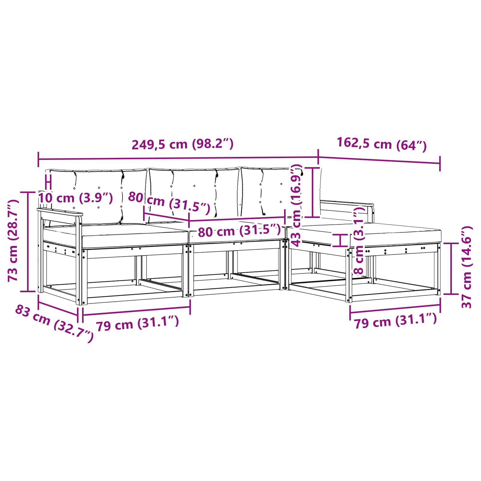 Set vanjskih sofa s jastukom 4 pcs Bijela i bež Poliester