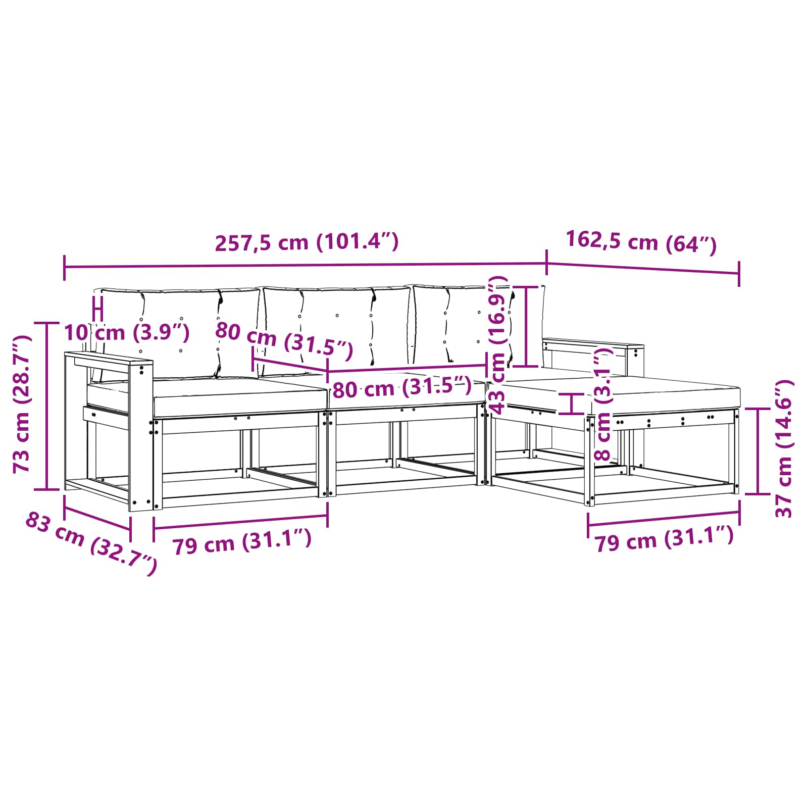 Set vanjskih sofa 4 pcs Bijela i svjetlosiva Poliester