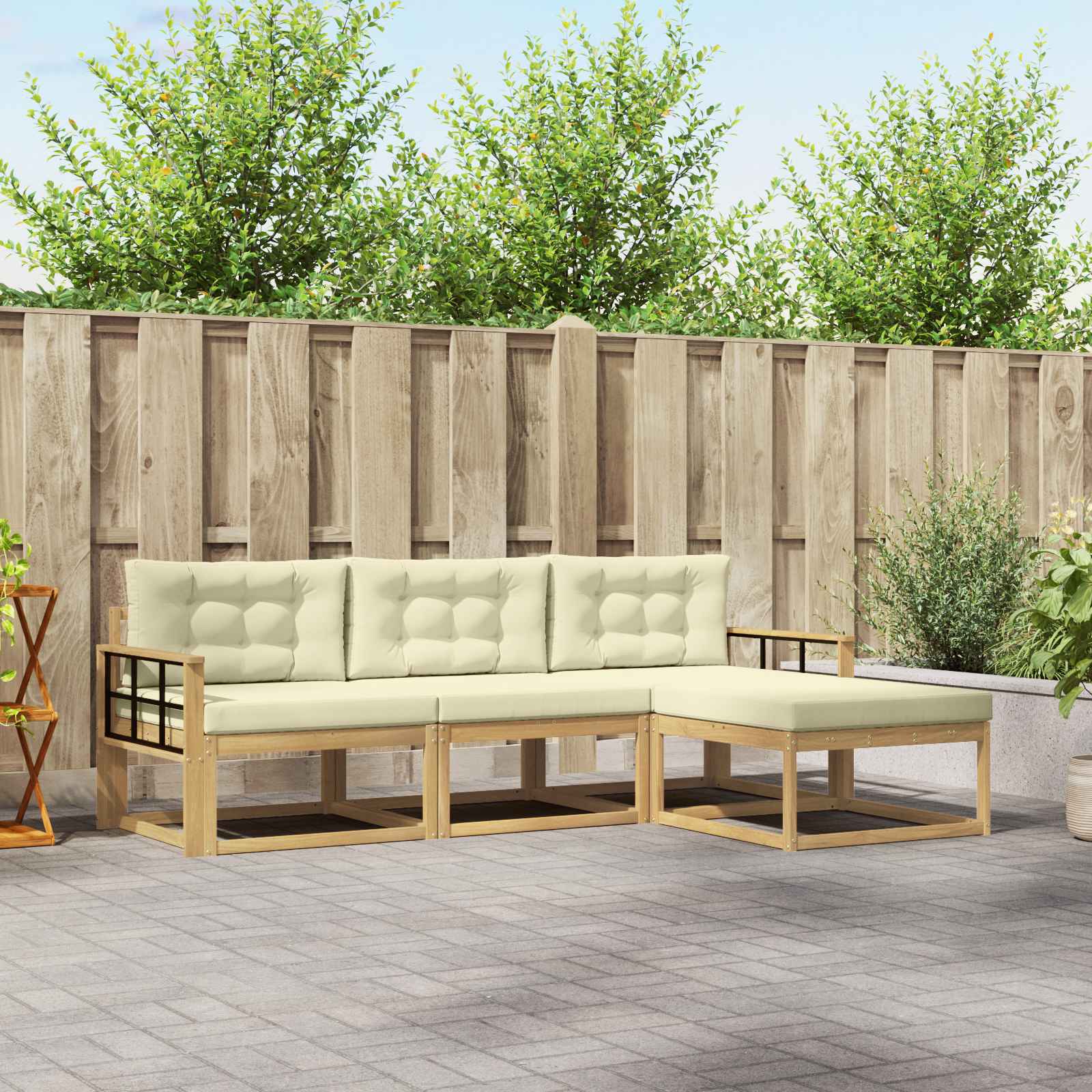 Set vanjskih sofa s jastukom 4 pcs Bijela i krem Poliester