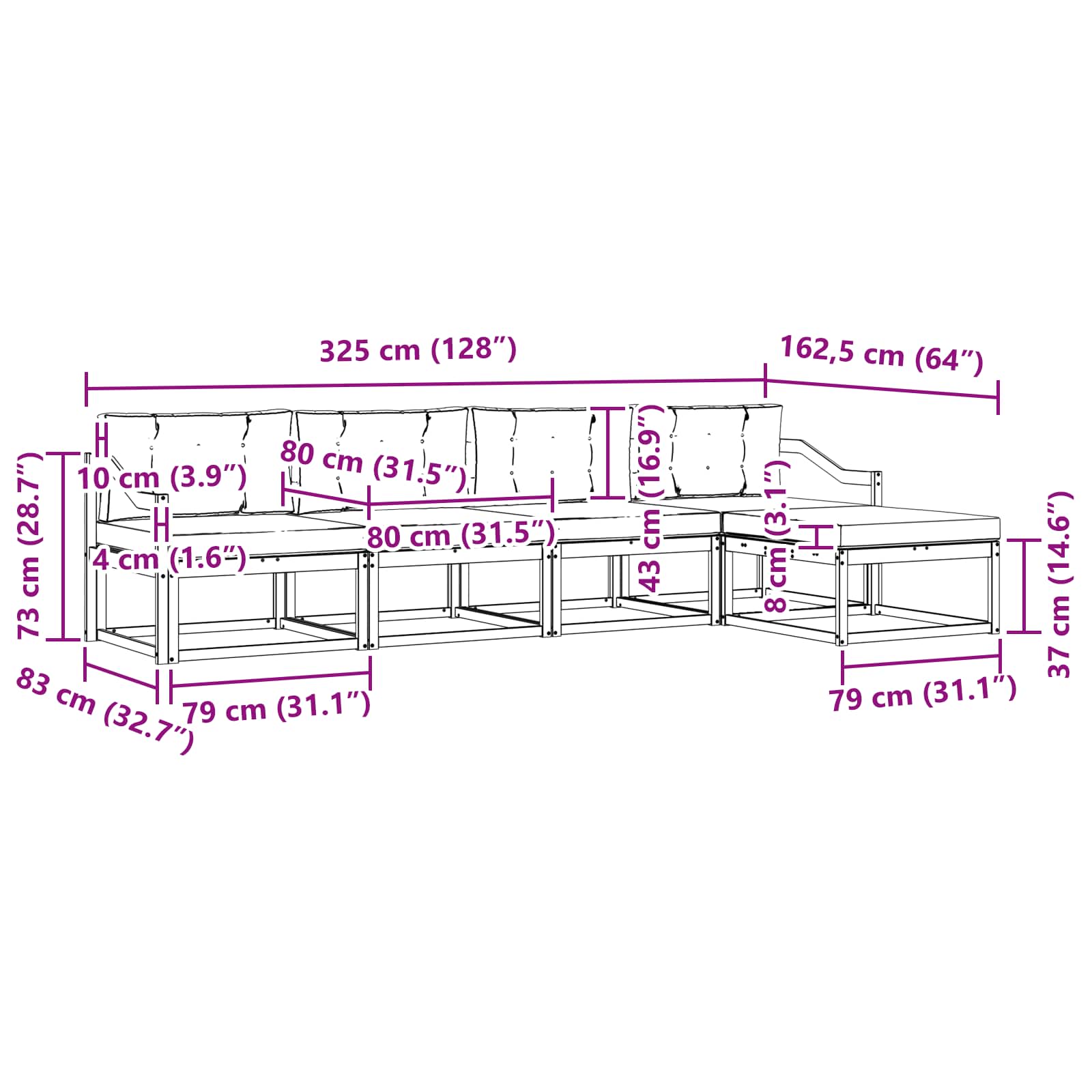 Set vanjskih sofa s jastukom 4 pcs Bijela i krem Poliester