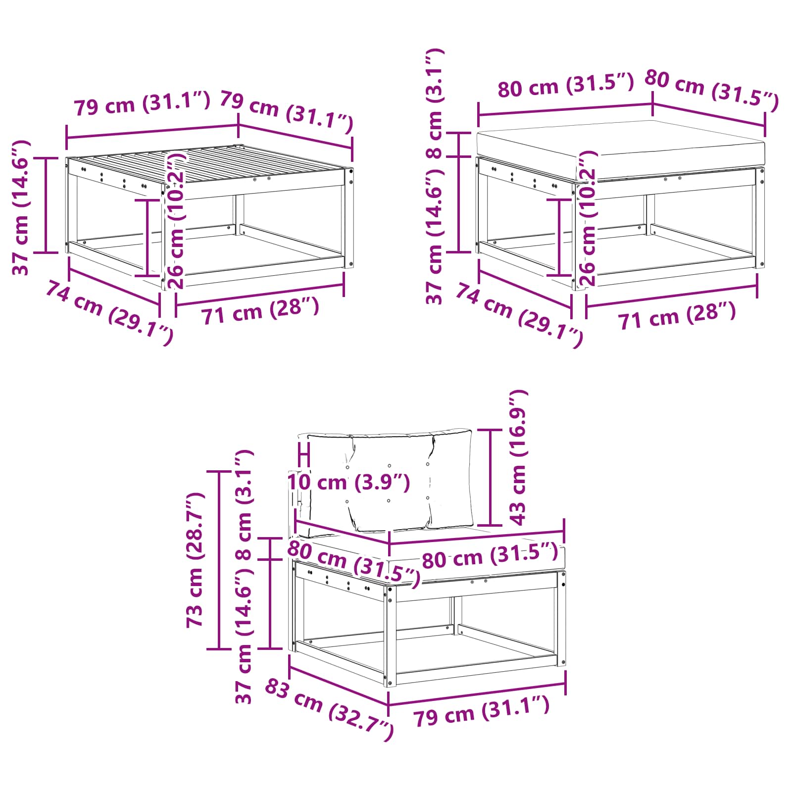 Set vanjskih sofa 6 kom. Bijela i krem Poliester