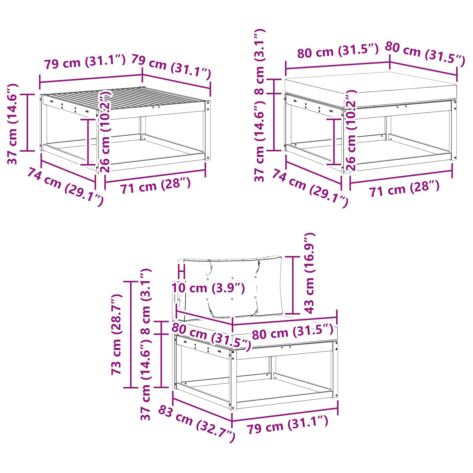 Set vanjskih sofa 6 pcs Bijela i svjetlosiva 79 x 79 x 37 cm