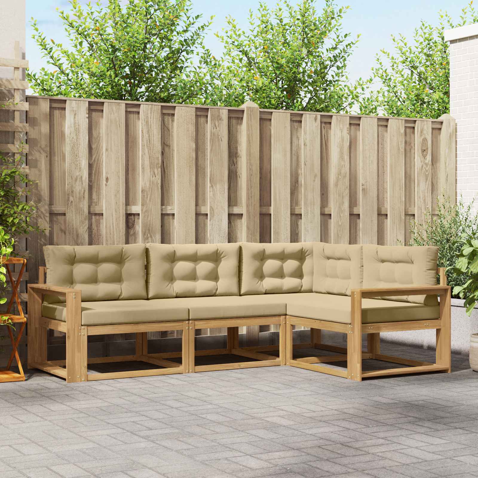 Set vanjskih sofa s jastukom 3 pcs Bijela i bež Poliester
