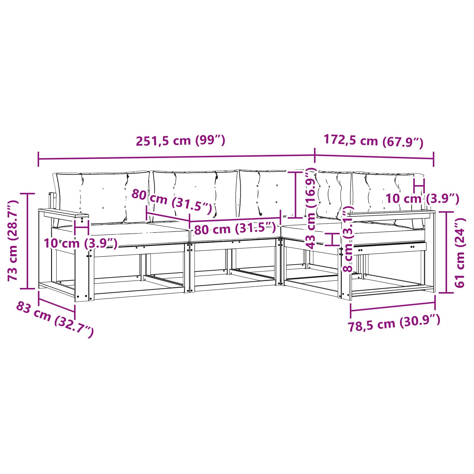 Set vanjskih sofa s jastukom 3 pcs Bijela i bež Poliester