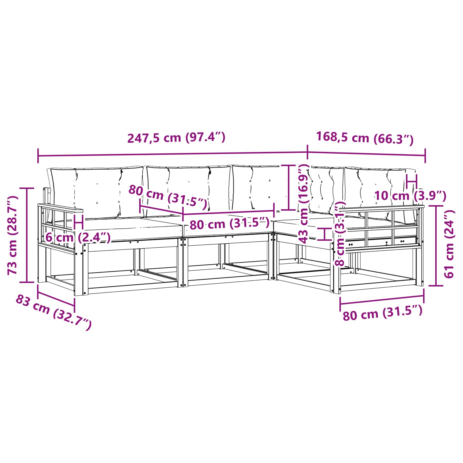Set vanjskih sofa s jastukom 3 pcs Bijela i bež Poliester