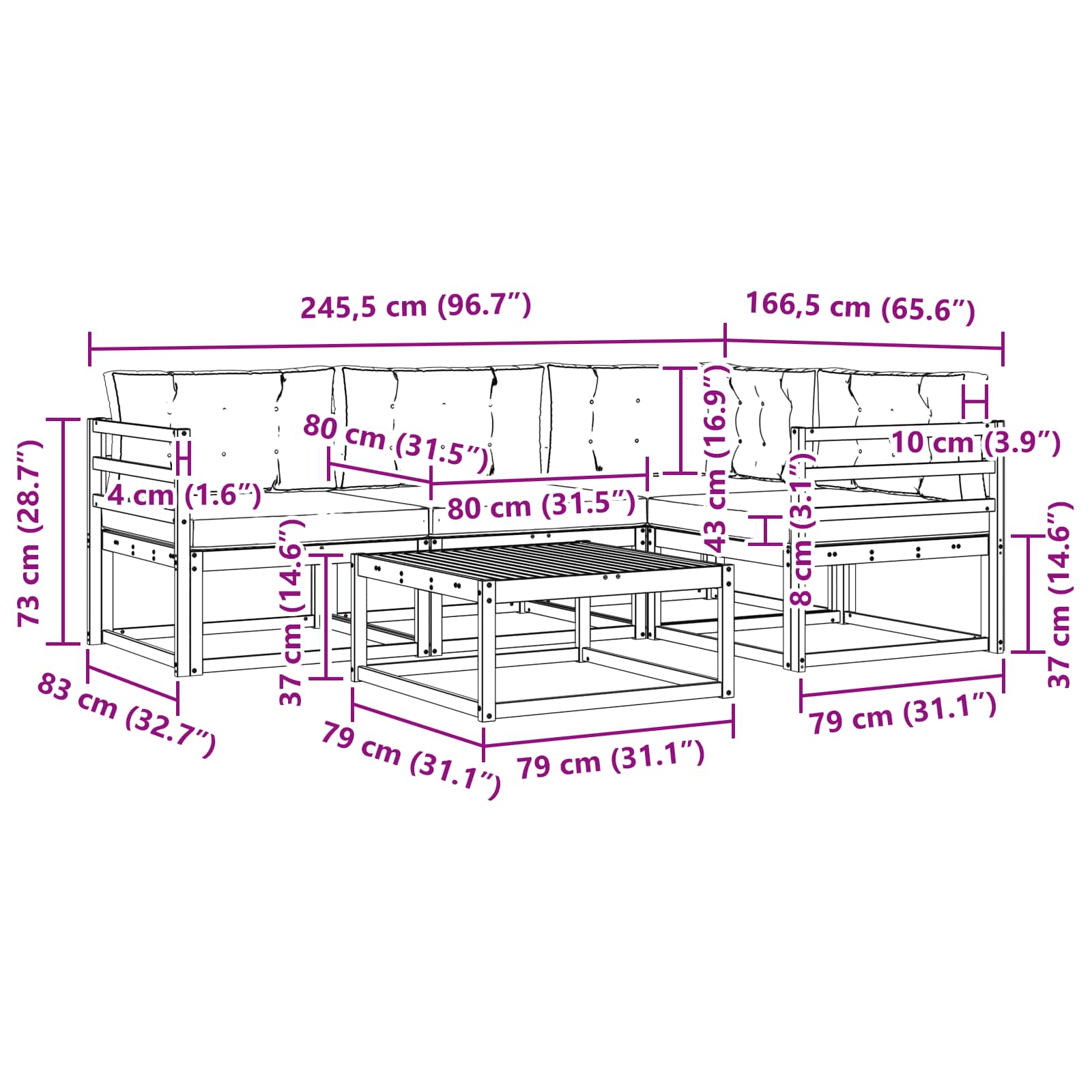 Set vanjskih sofa 5 pcs Bijela i svjetlosiva 79 x 79 x 37 cm