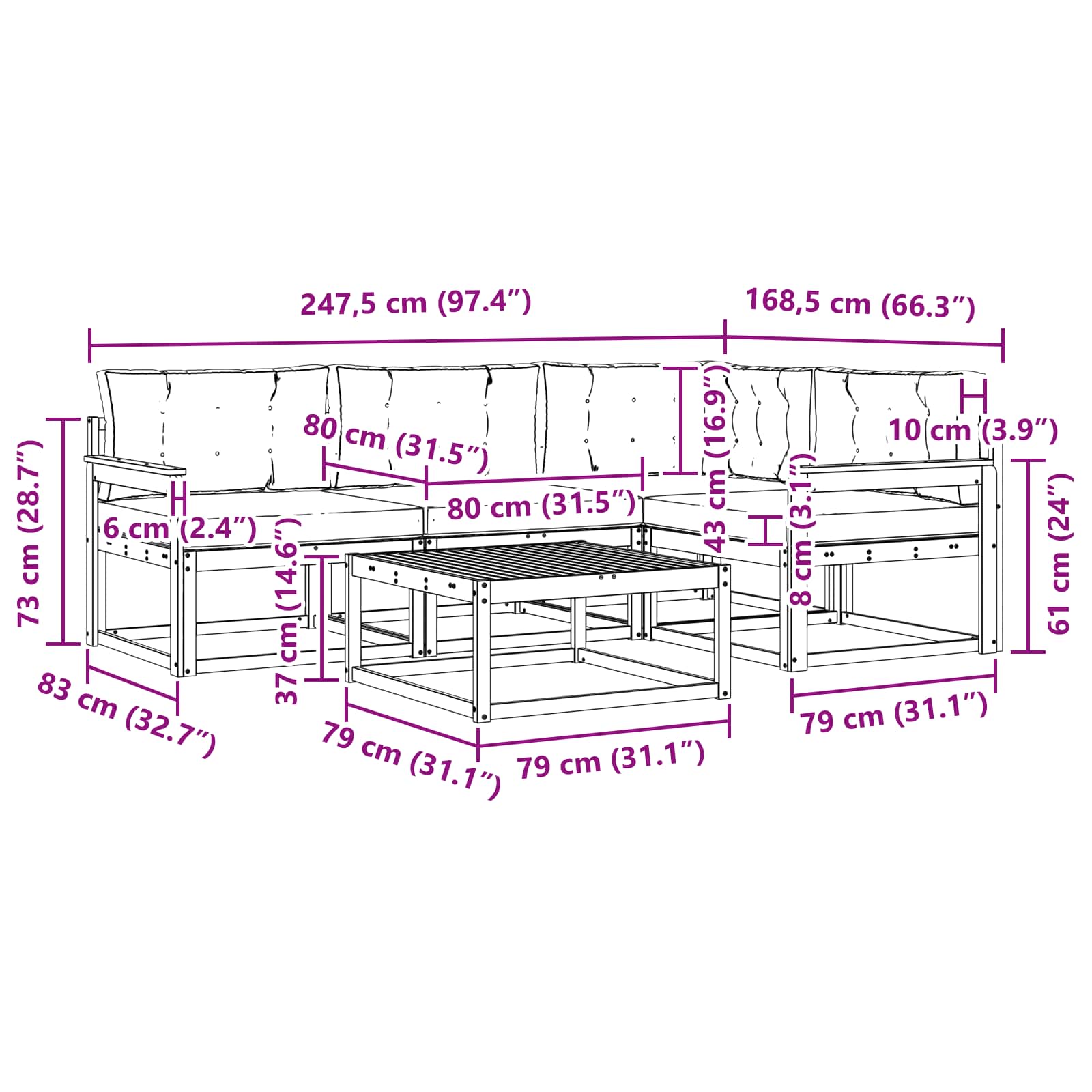 Set vanjskih sofa 5 pcs Bijela i svjetlosiva 79 x 79 x 37 cm