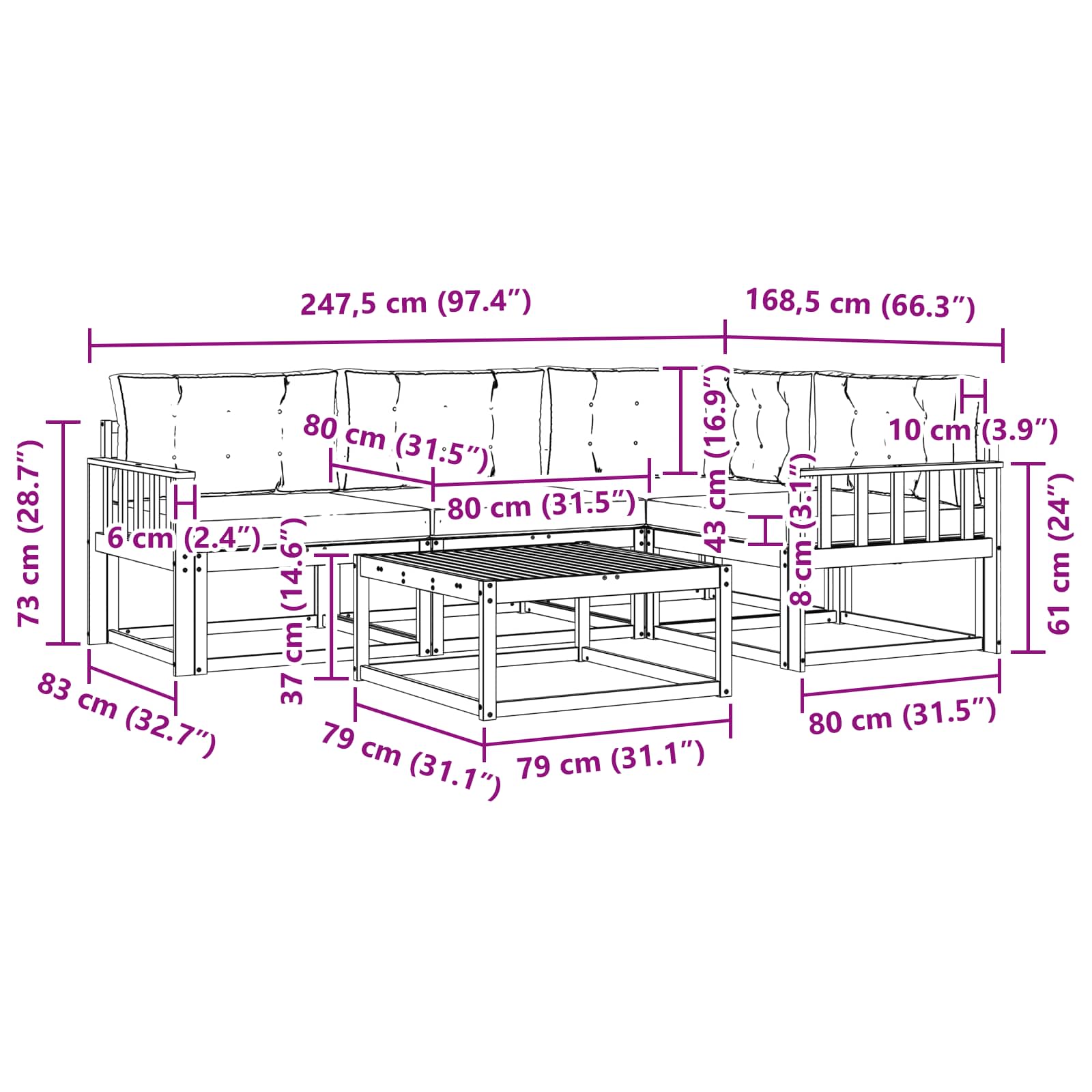 Set vanjskih sofa 5 pcs Bijela i svjetlosiva 79 x 79 x 37 cm